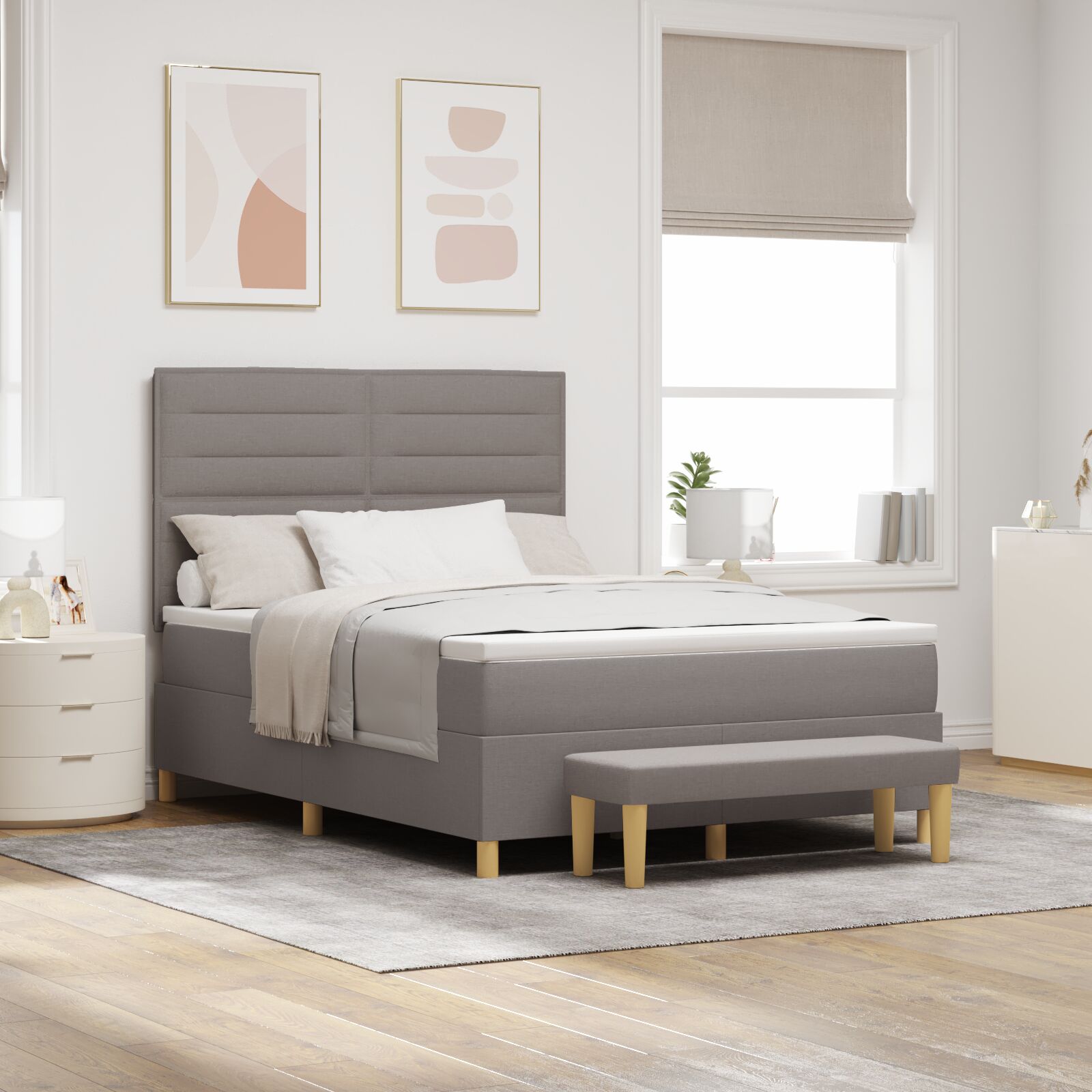 Boxspring-Seng med Madras & Bænk Taupe 160x200 cm Stof