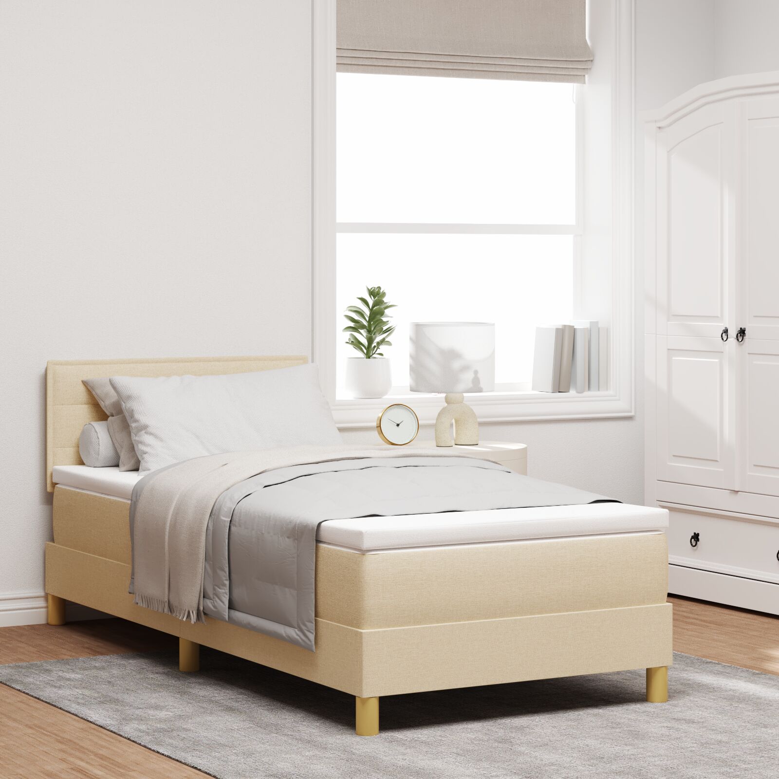 Box Spring krevet s dušekom Krem 90x200 cm Tkanina