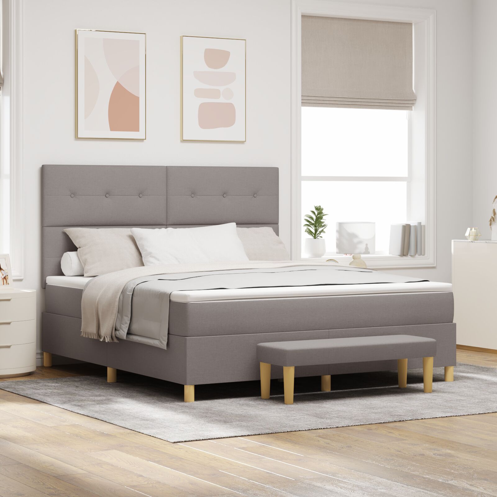 Boxspringbett mit Matratze & Bank Taupe 180x200 cm Stoff