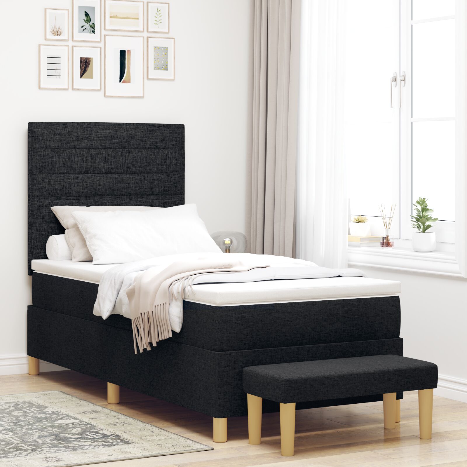 Krevetni okvir s madracem Set od 2 Crna Tkanina 90 x 190 cm