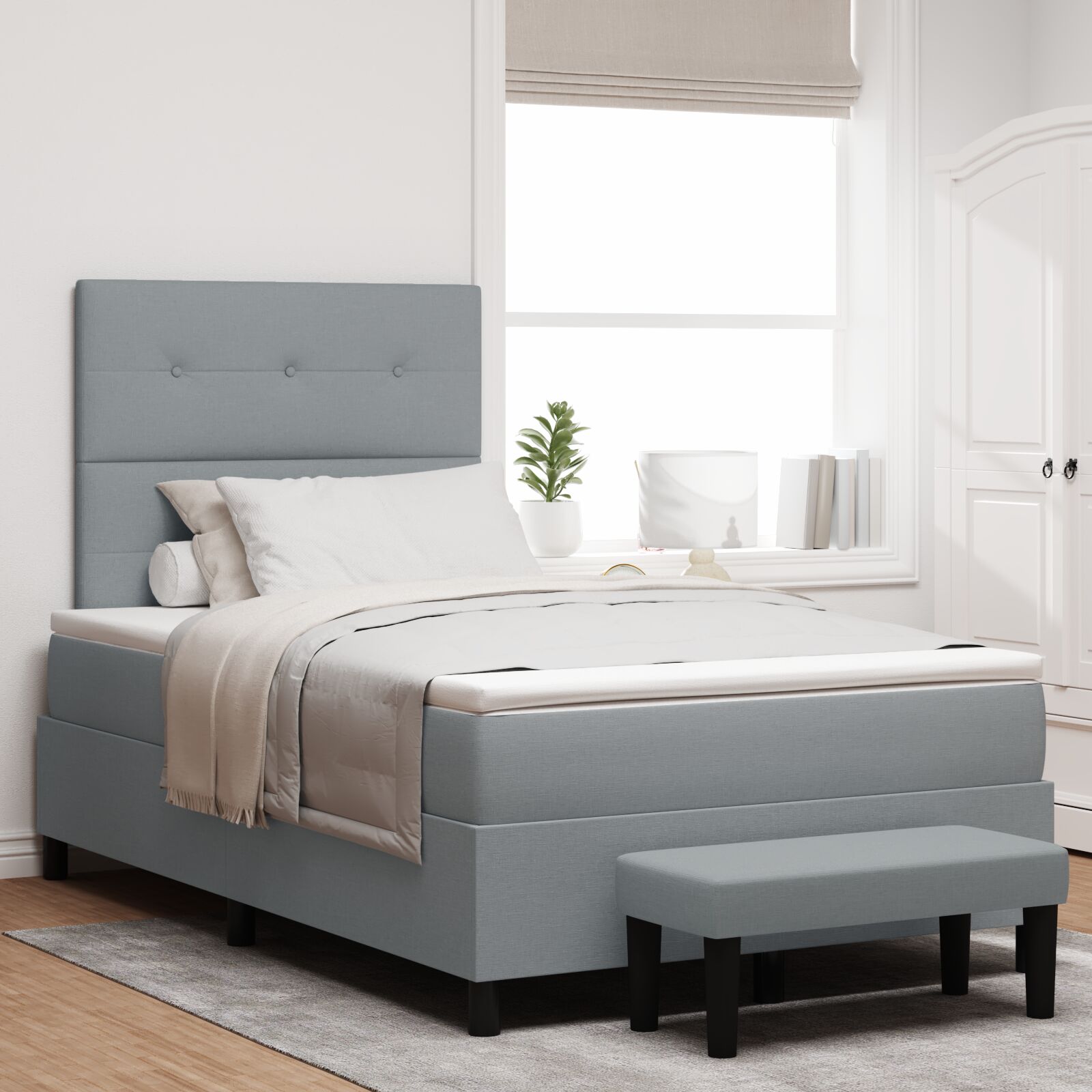 Box Spring Krevet s Madracem i Klupicom Svijetlo Sive Boje 120x200 cm Tkanina