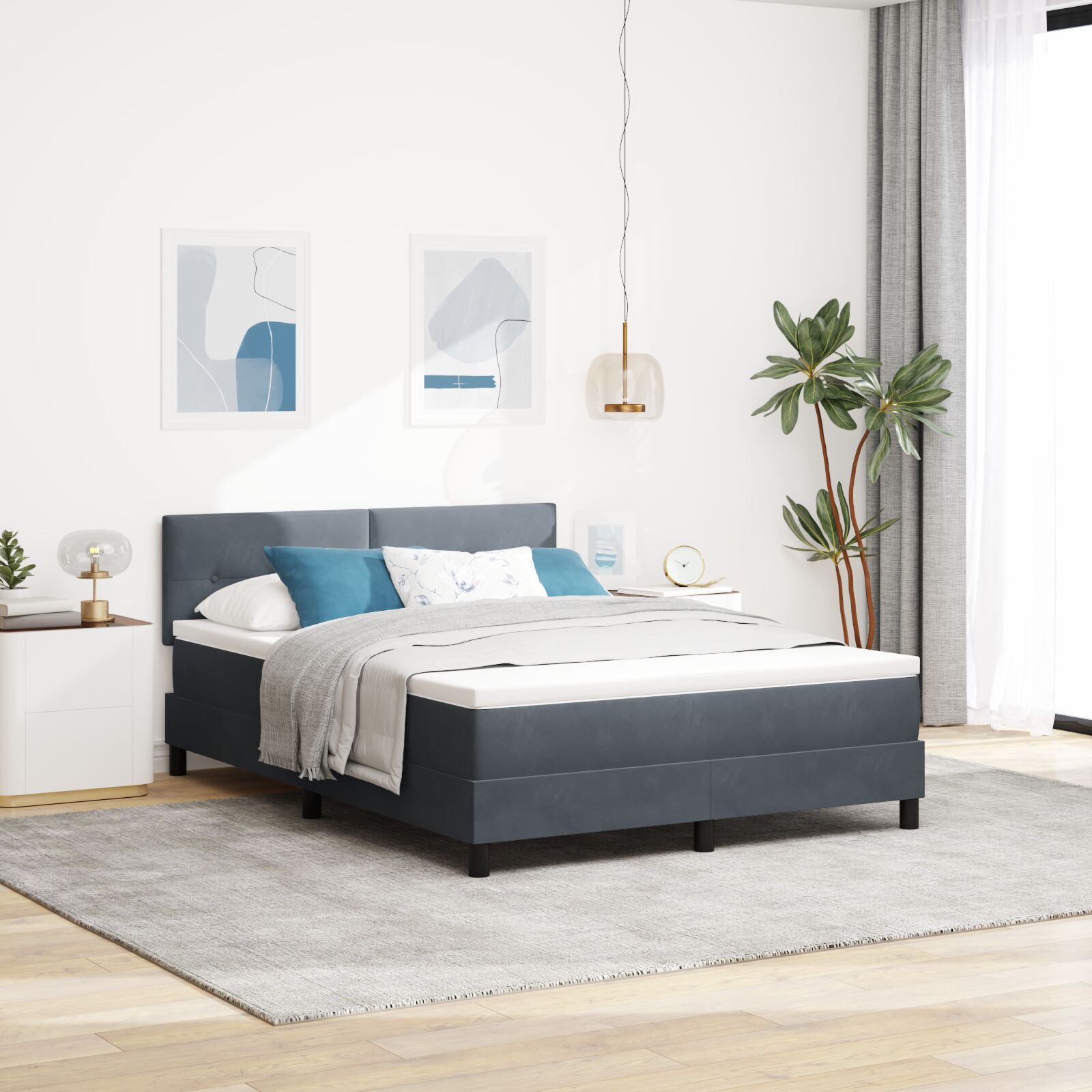 Box Spring Voodi Madratsiga Tumehall 160x200 cm Samet