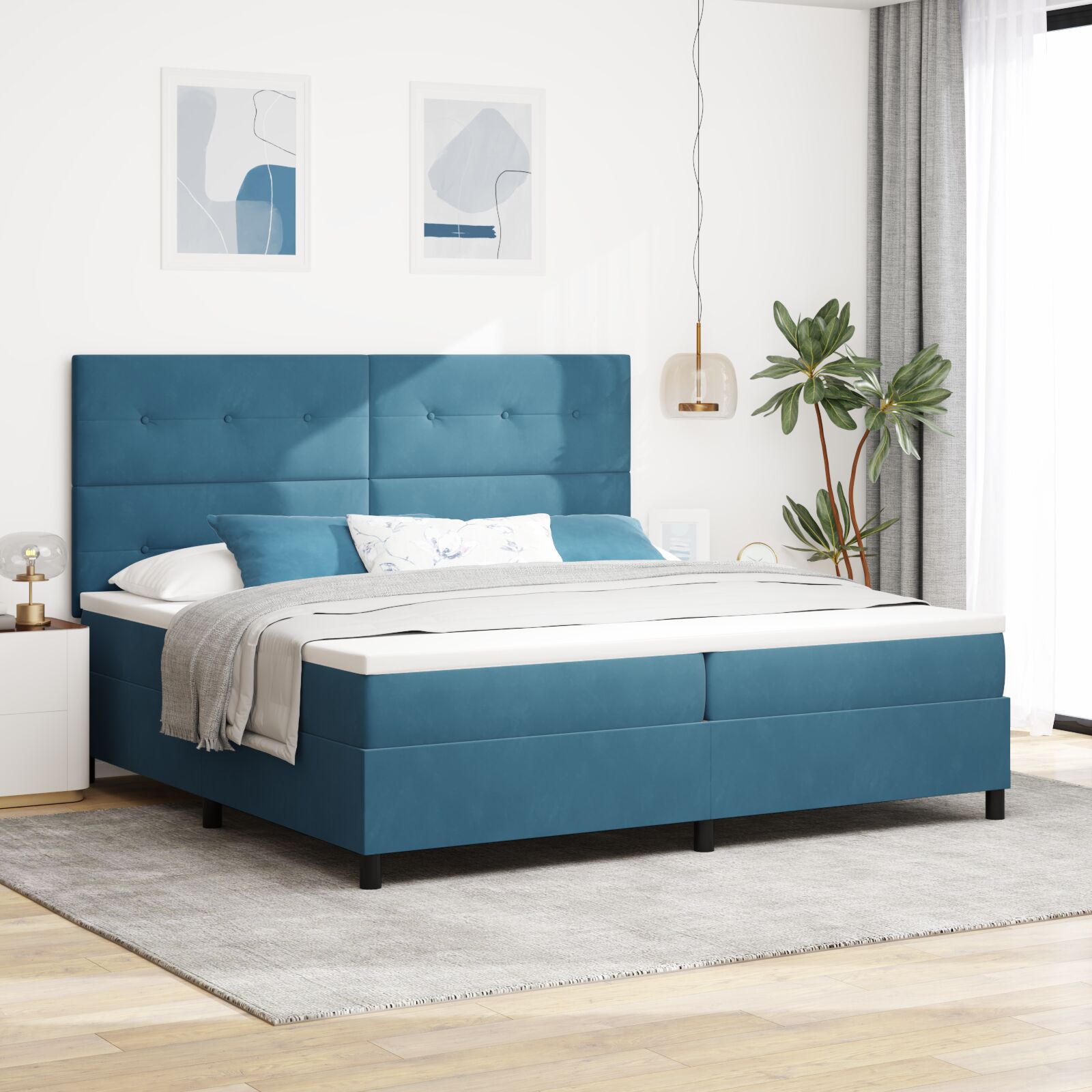 Kasti Padrunvoodi koos Mattressiga Tumed Sinine 200x200 cm Samet