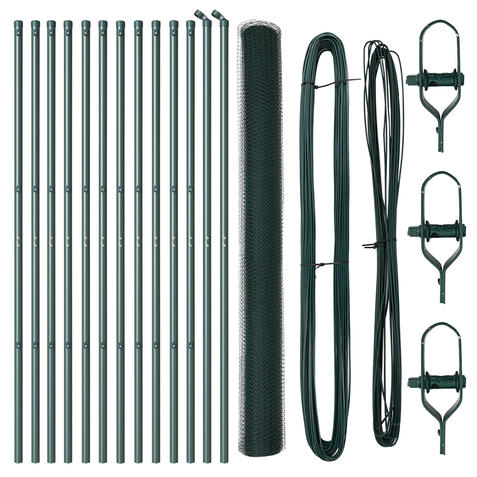 vidaXL Heksagonalna Ograda Zelena 1.6x25 m Čelik, vidaXL Ograda Stupovi 13 kom Zelena Ø32 mm 210 cm Galvanizirani Čelik
