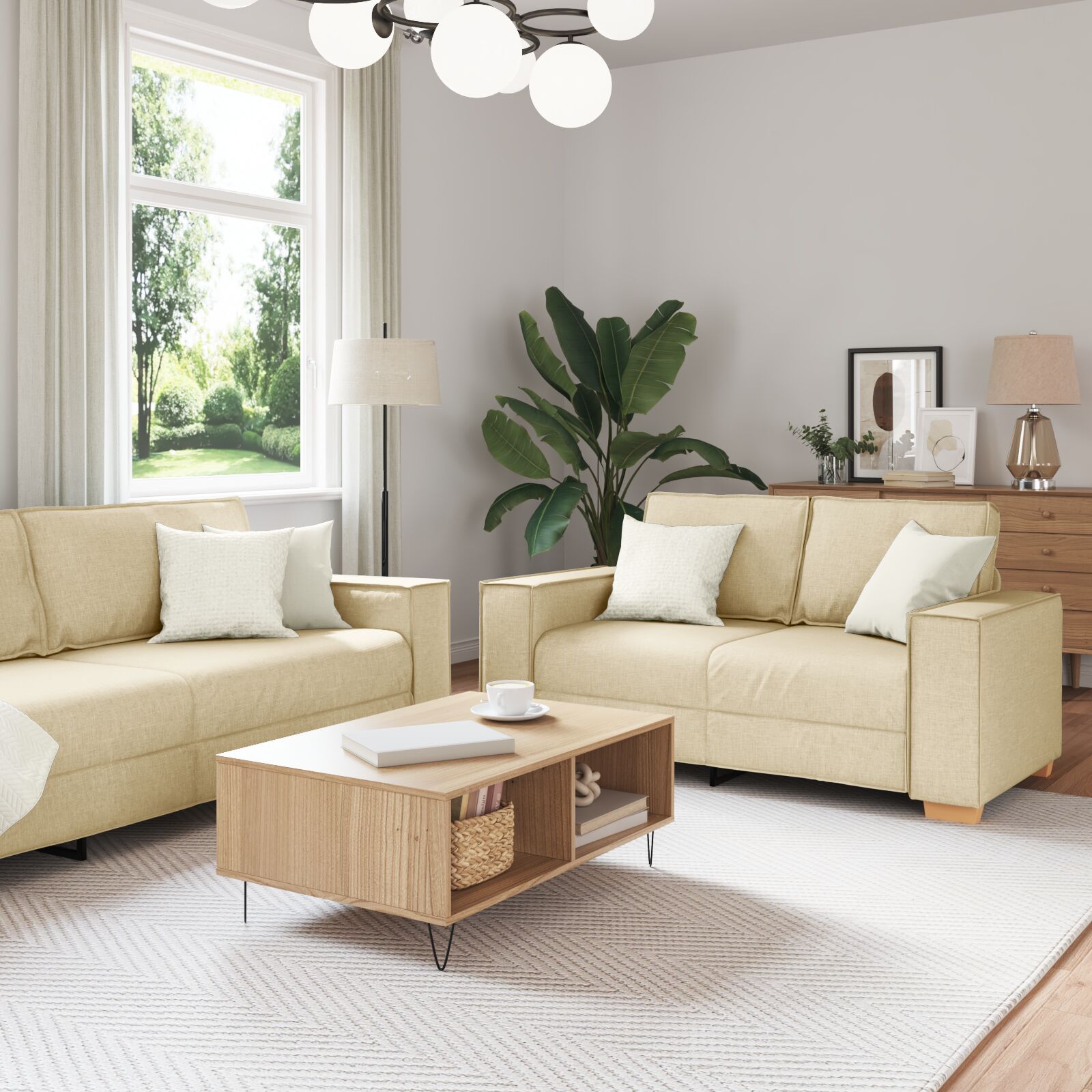 vidaXL Sofa Set Set von 3 Creme