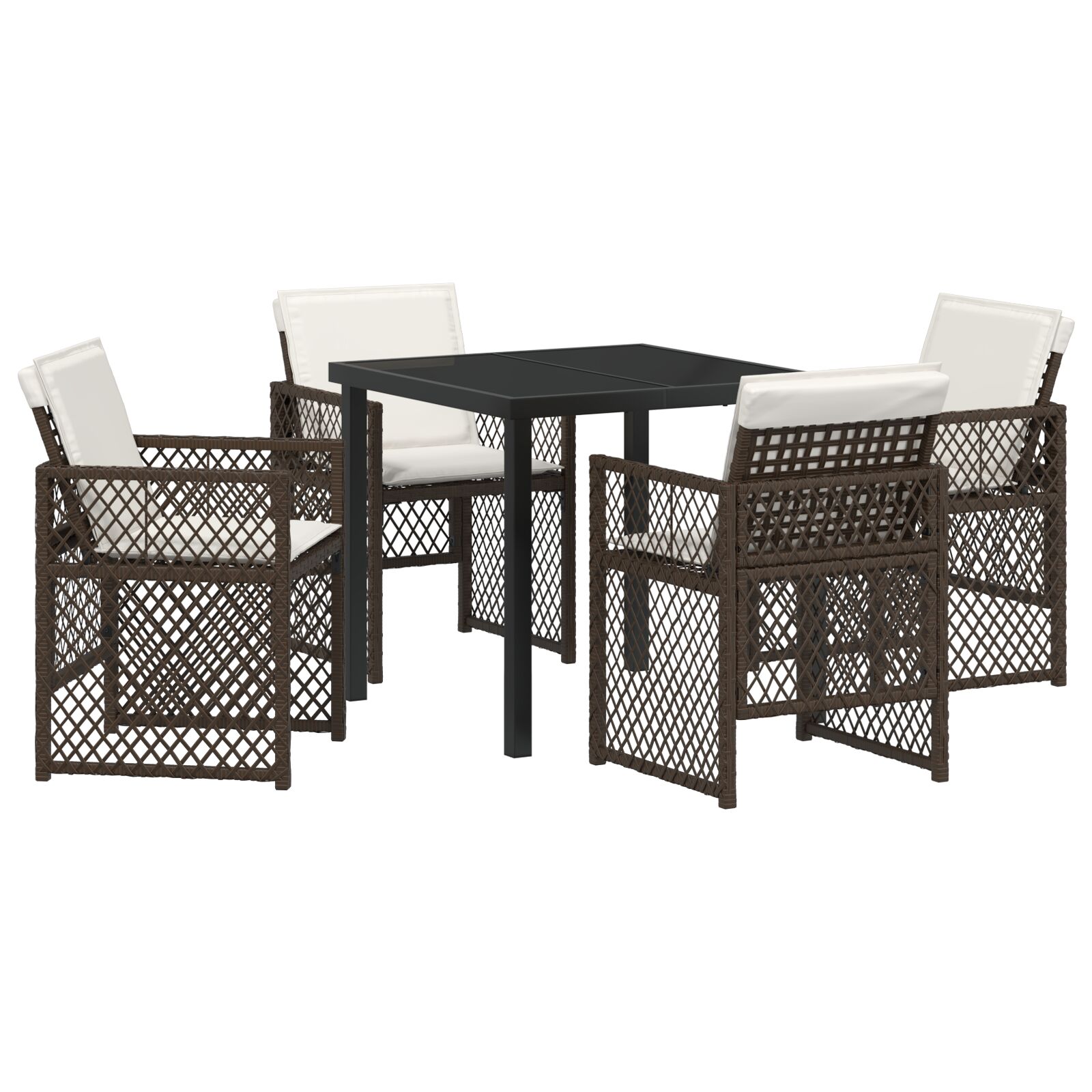 5-dijelni vrtni blagovaonski set s jastučićima smeđi poli ratan, vidaXL vrtni stol crni 80x80x73 cm kaljeno staklo