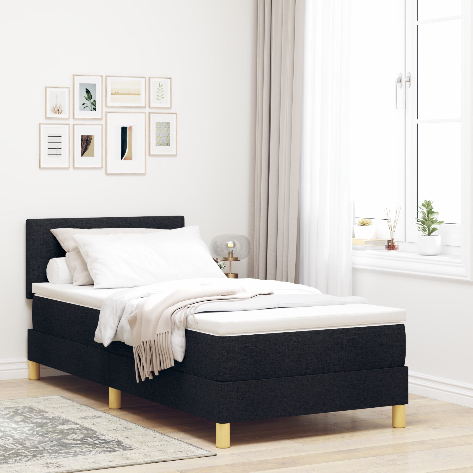 Box Spring Seng med Madras Sort 90x200 cm Stof