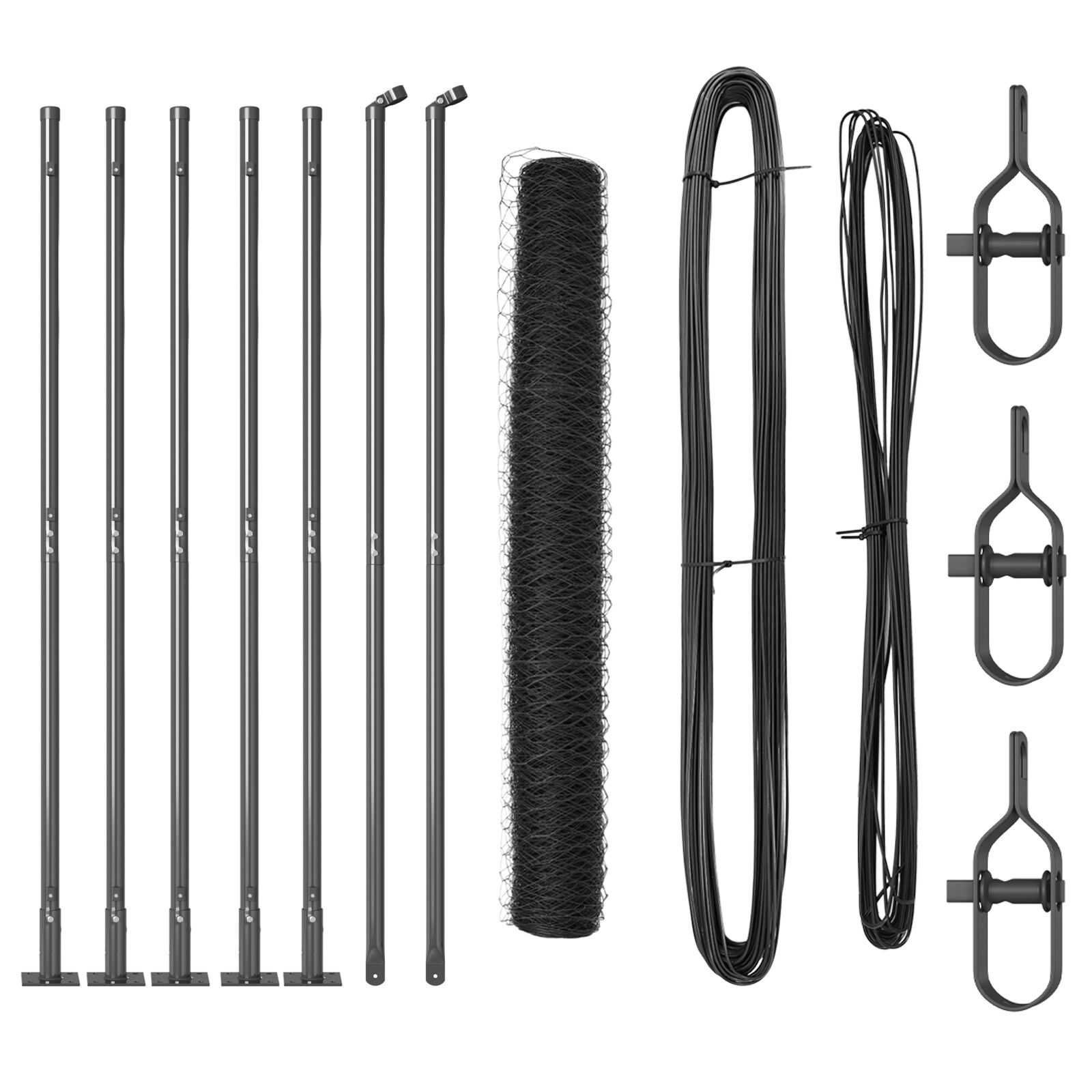 vidaXL Ograda u obliku heksagona Siva 1,2x10 m Čelik, vidaXL Stupci za ograde s podnim pločama 7 kom Ø32mm 68,5cm Galvanizirani čelik