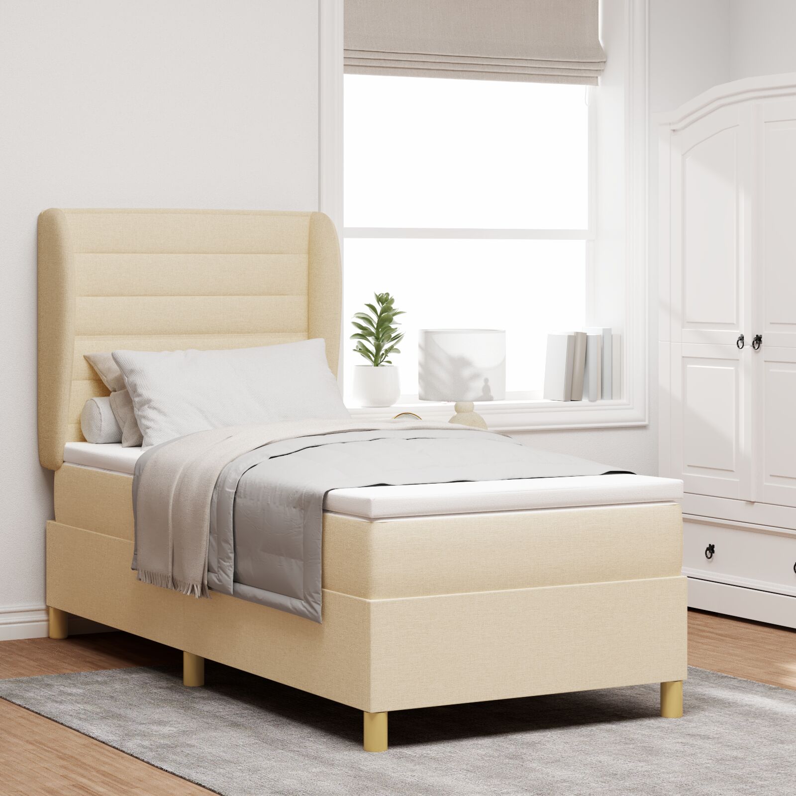 Box Spring Krevet s Dušekom Krem 90x190 cm Tkanina