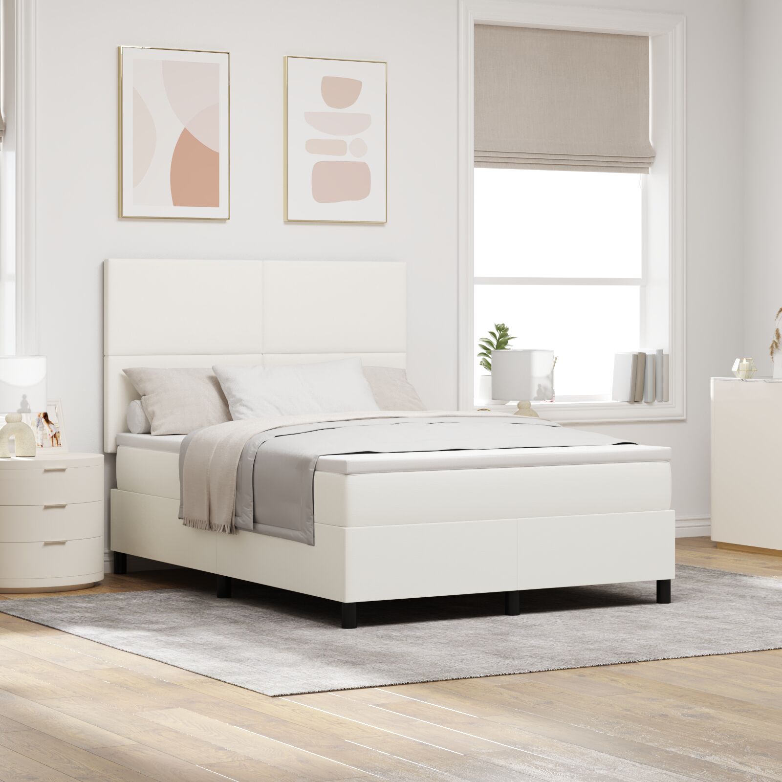 Box Spring Krevet s Madracem & LED Krem 160x200 cm Pamuk