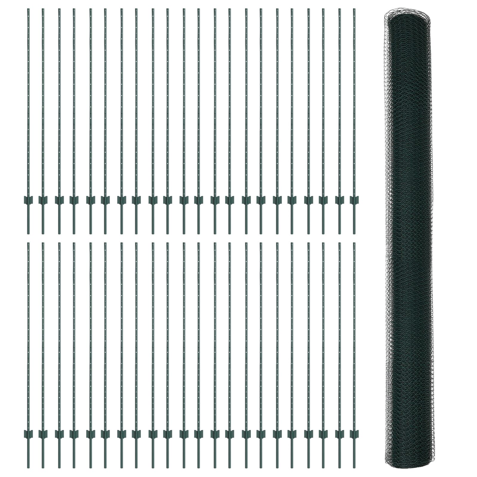 vidaXL Ograde 11 kom U-kanal Zelena 160 cm čelik, vidaXL Šesterokutna ograda Zelena 1.6x100 m čelik
