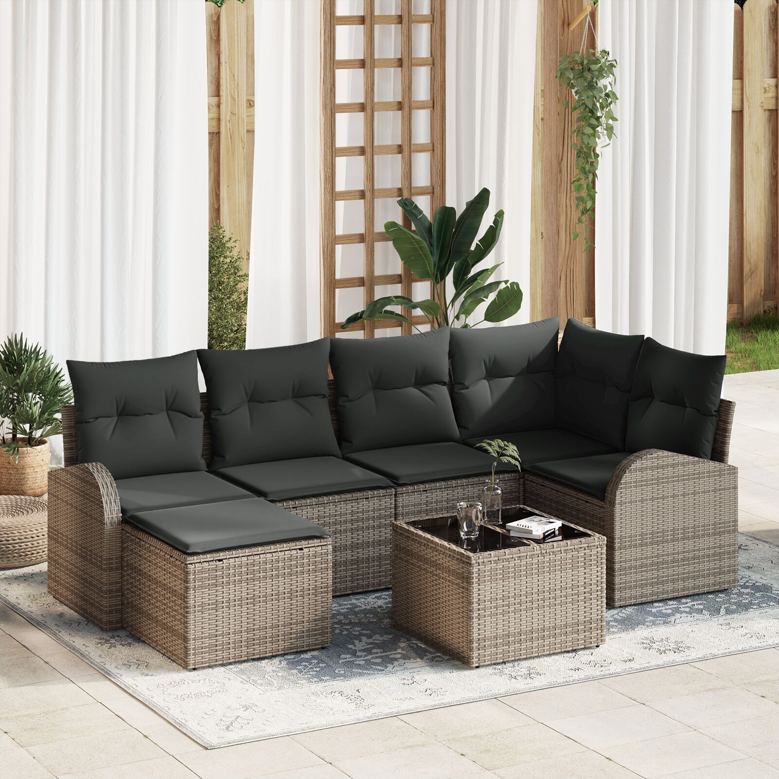 vidaXL 6-dijelni set vrtnih sofa s jastučićima crni poli ratan