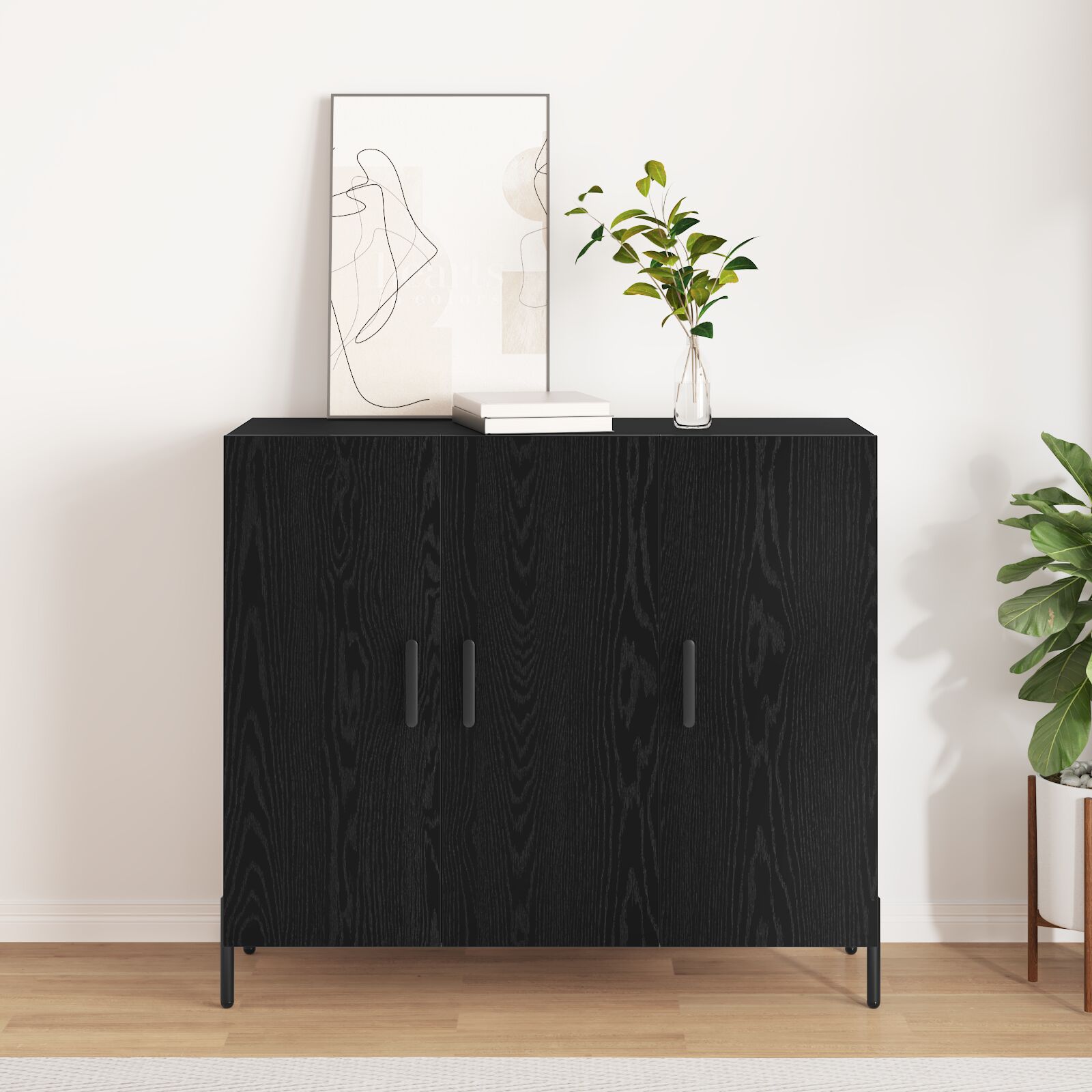 vidaXL Schwarz Eichen Sideboard 90x34x80 cm aus robustem Holz