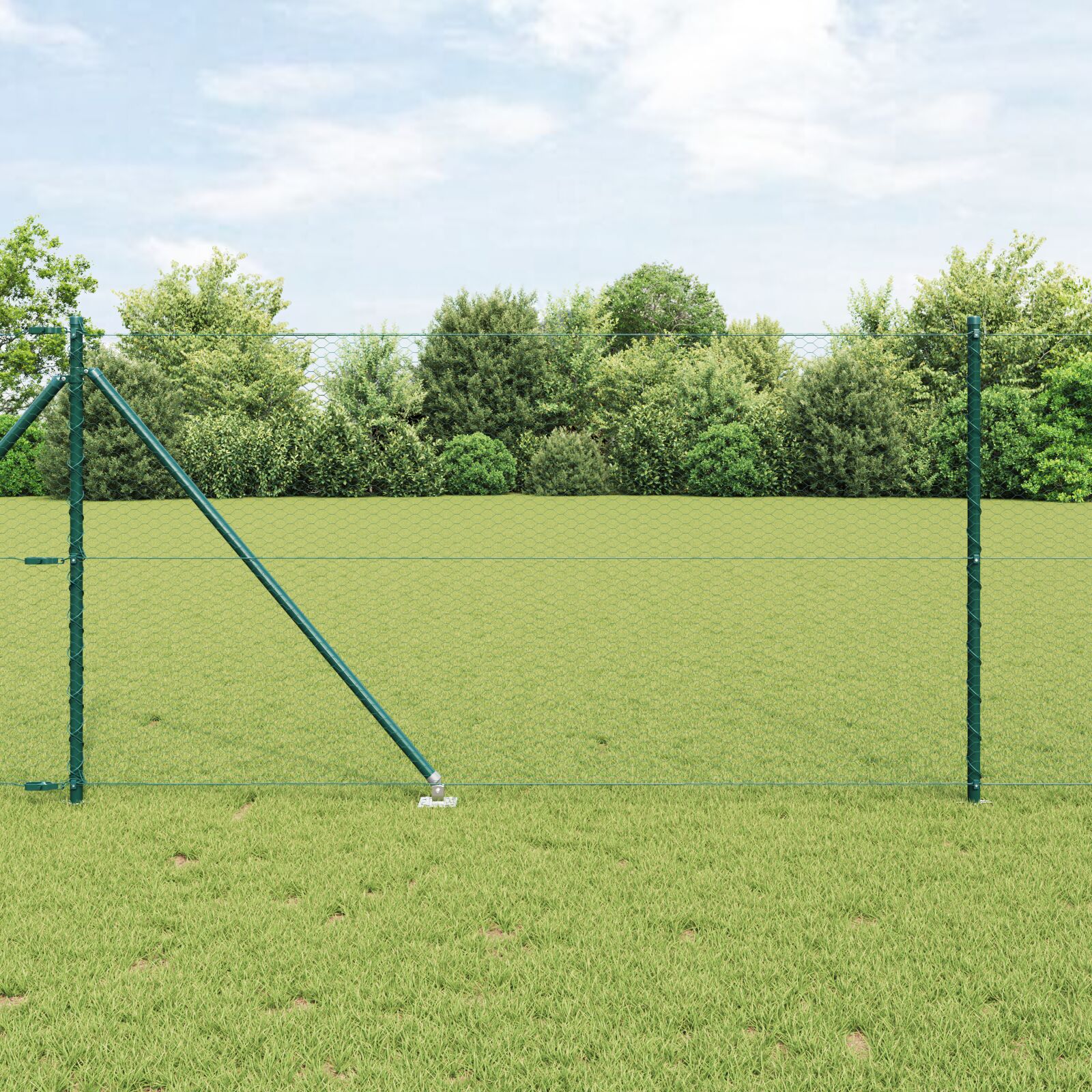 Hexagon Hegn Grøn 1x100 m Stål, vidaXL Hegnsstænger med Spids 13 stk Ø32 mm 120 cm Galvaniseret Stål