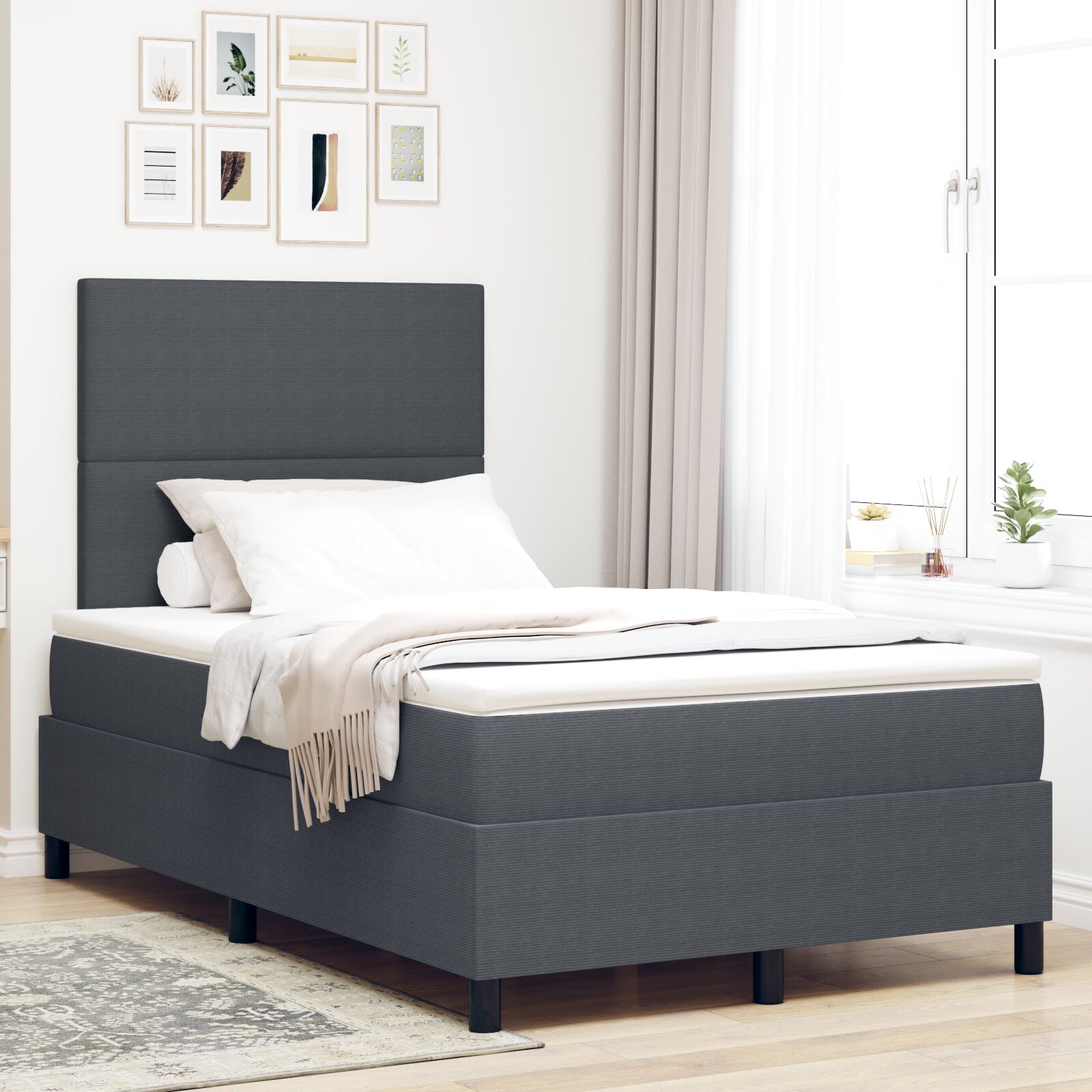 Boxspringbett mit Matratze Dunkelgrau 120x200 cm Cordstoff