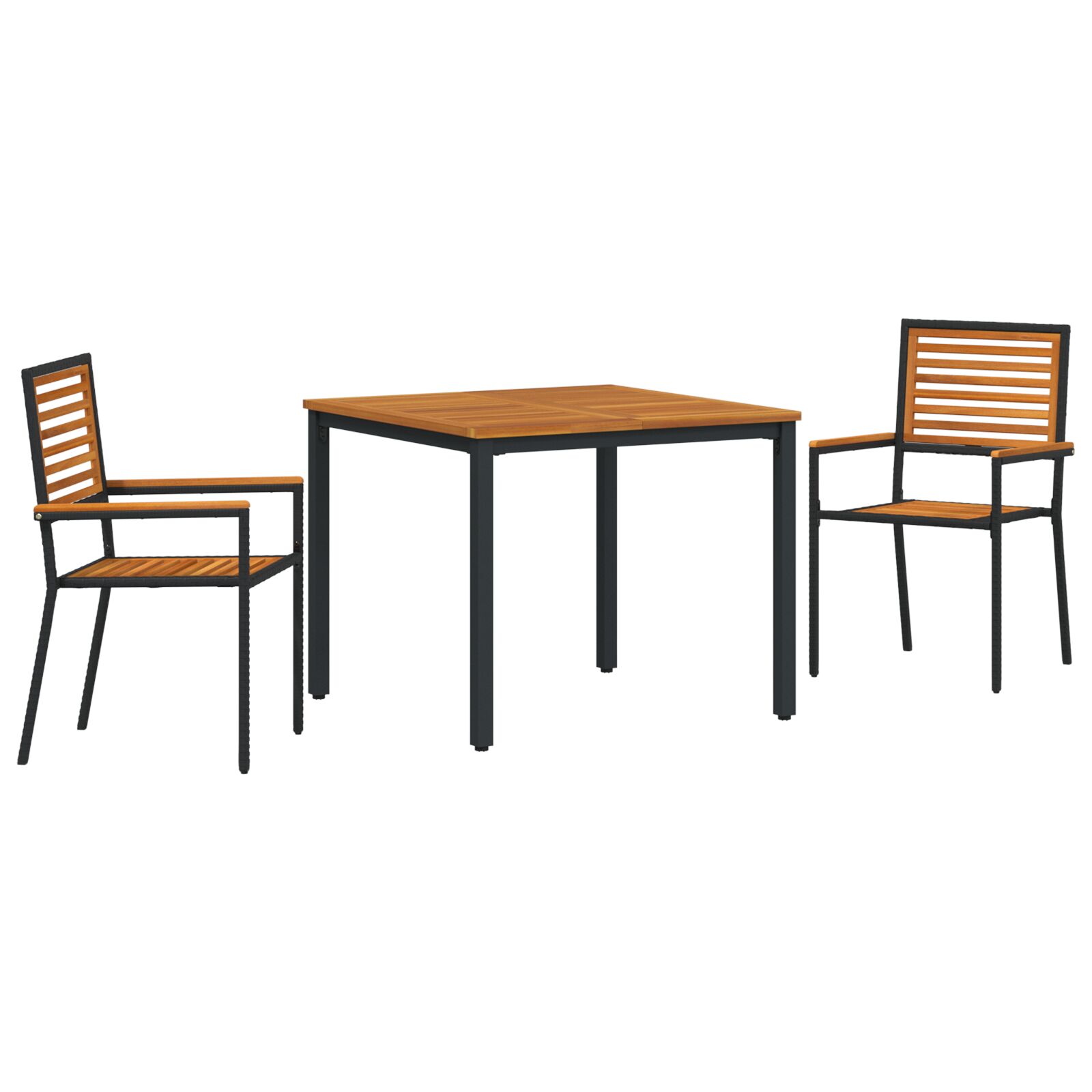 3 dijelni vrtni set za objedovanje crna poli ratan akacija, vidaXL Sjedalice za vrt s jastučićima 2 kom crna poli ratan, vidaXL Vrtni stol 90x90x75 cm čvrsto drvo akacije i metal