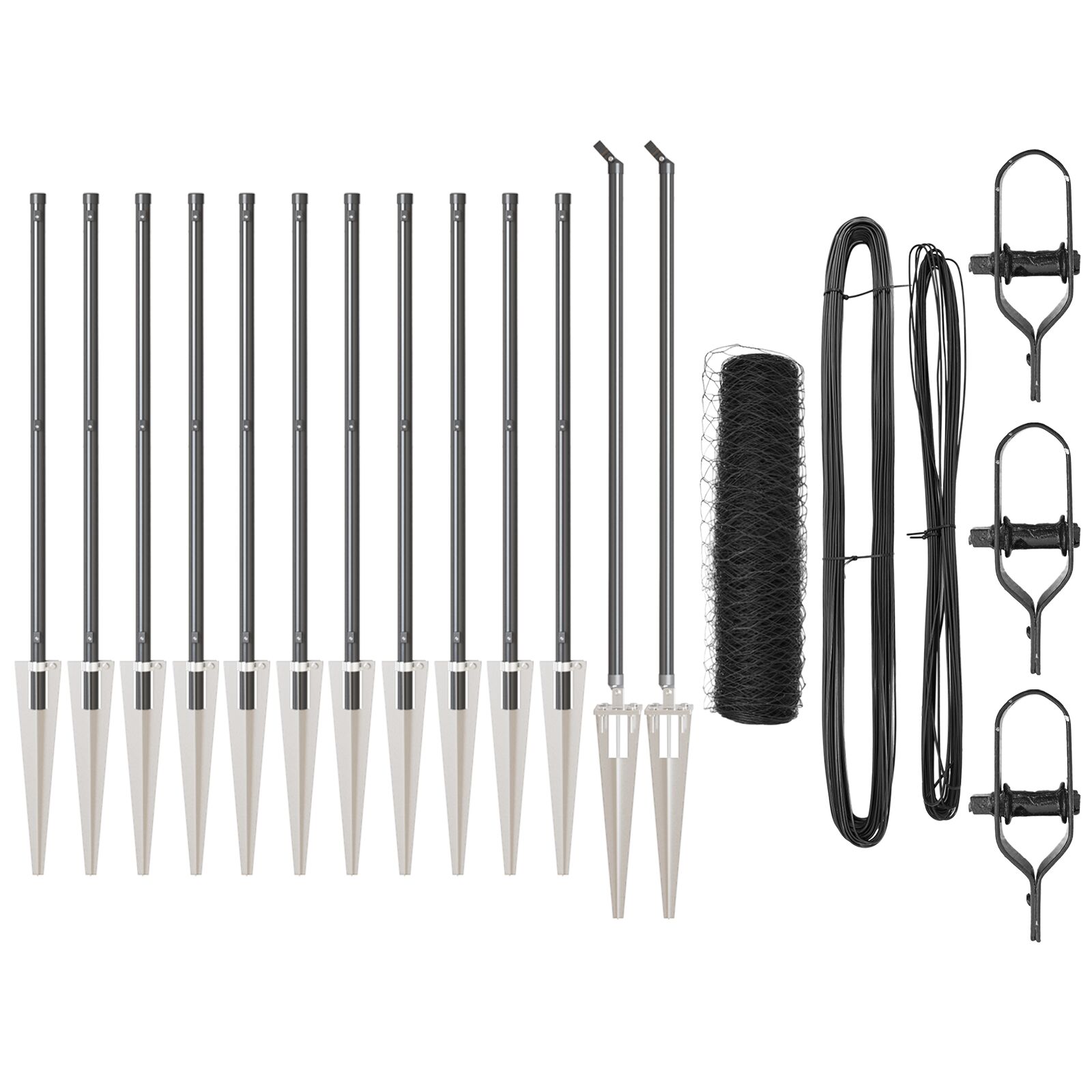 vidaXL Heksagonalna Ograda Siva 0.6x25 m Čelik, vidaXL Stupovi za Ogradu s čavlima 13 kom Ø32 mm 80 cm Galvanizirani Čelik