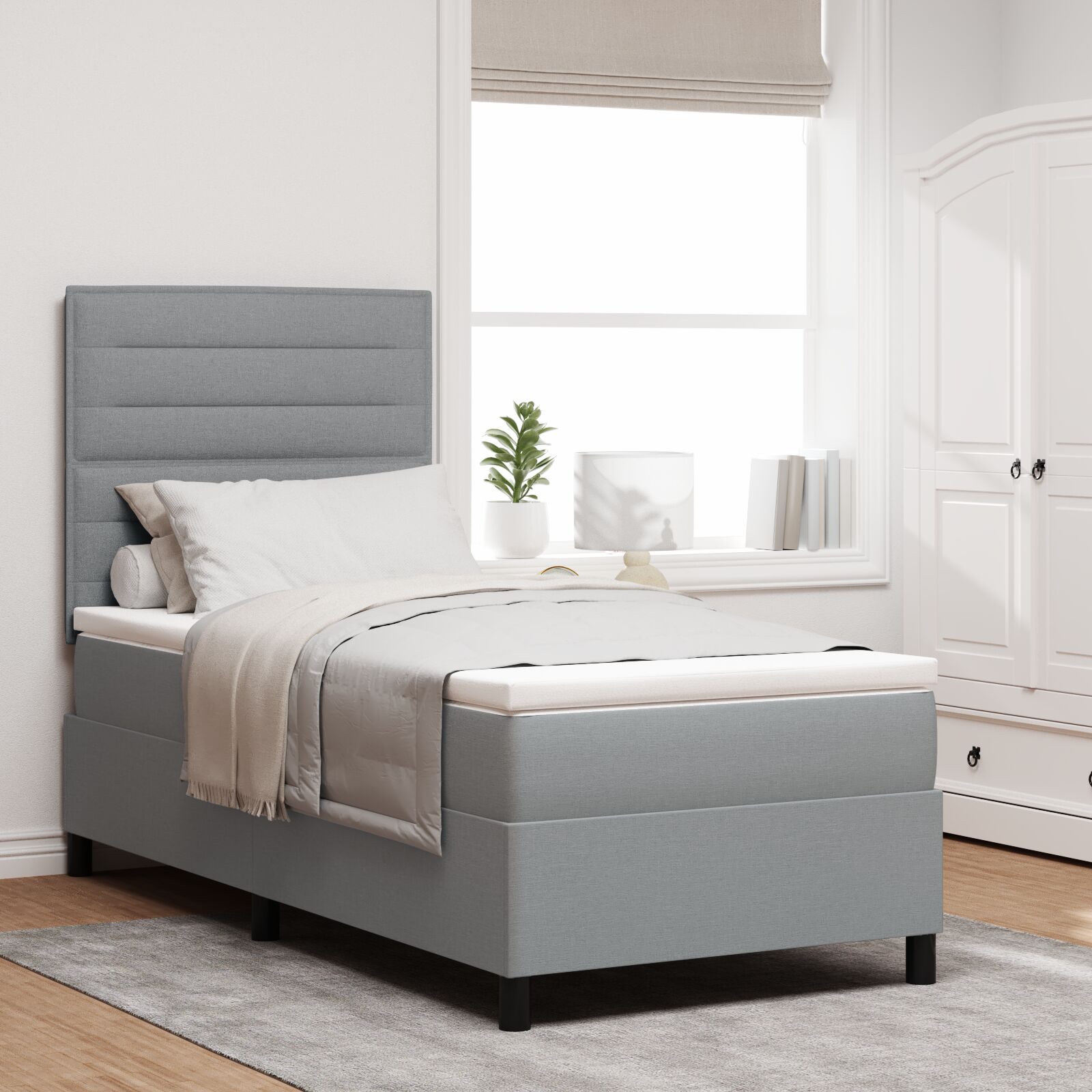 Box Spring Krevet s Madracem Svijetlosiv 80x200 cm Tkanina