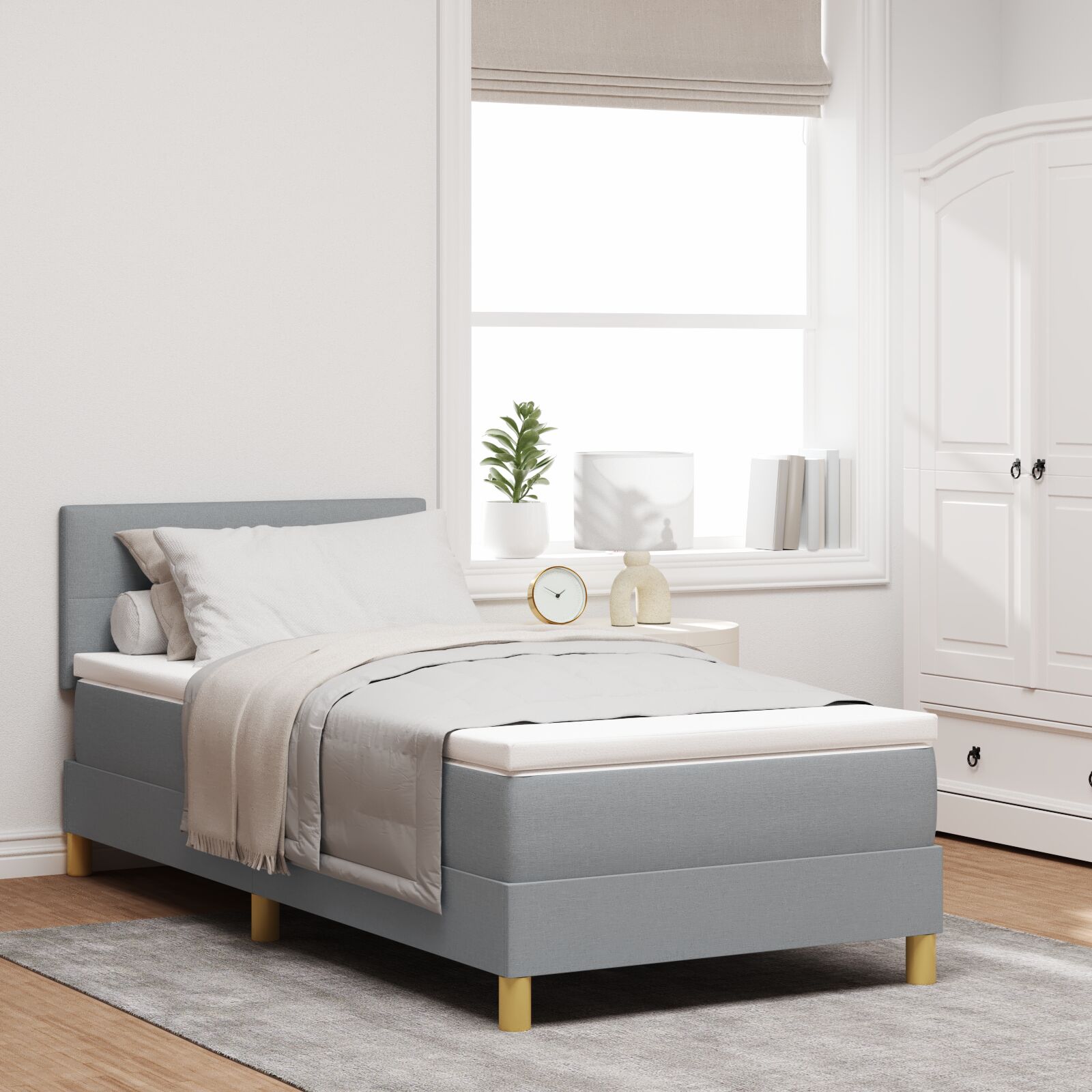Box Spring Krevet s Madracem Svjetlosiva 100x200 cm Tkanina
