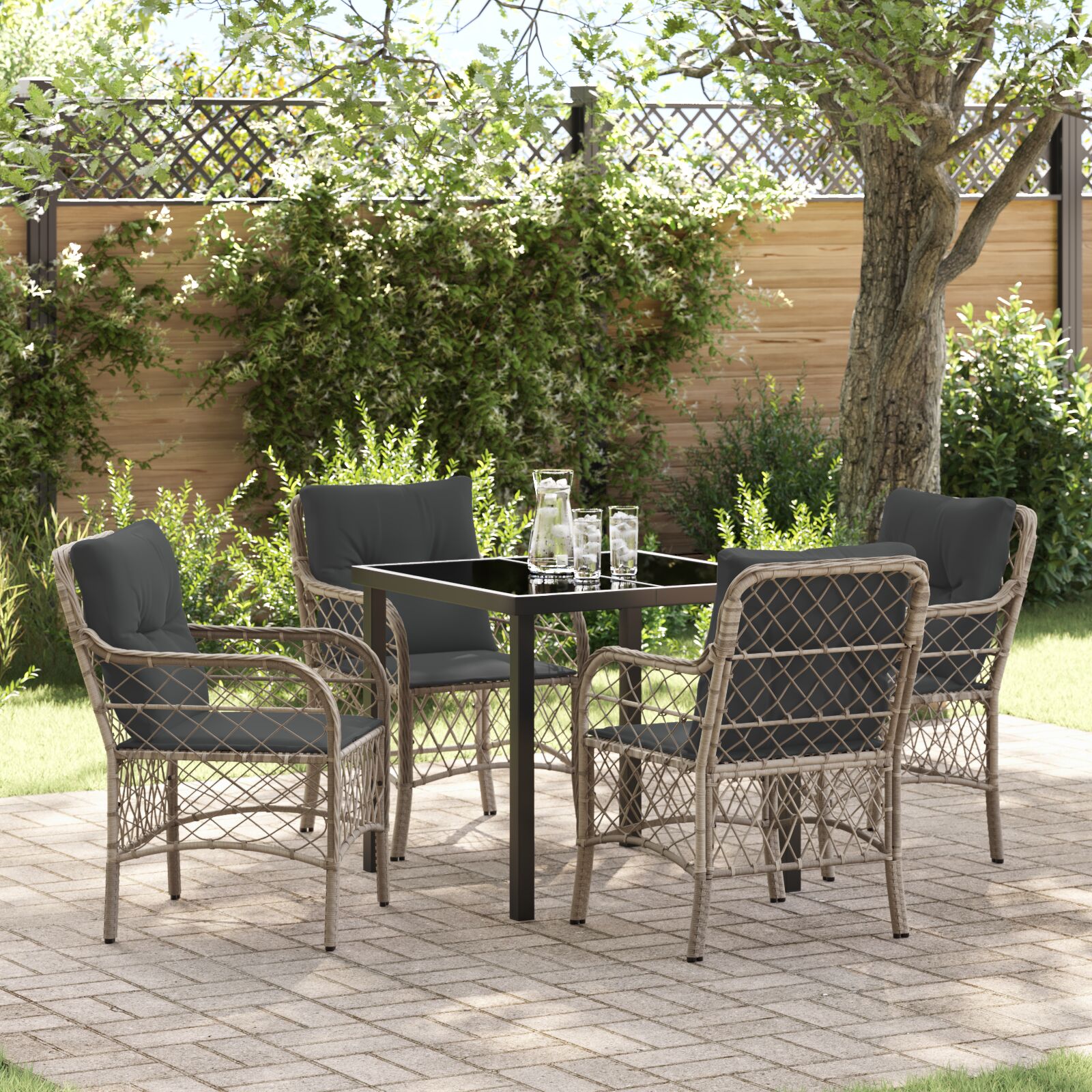 vidaXL 5-teiliges Garten-Ess-Set mit Kissen Hellgrau Poly-Rattan