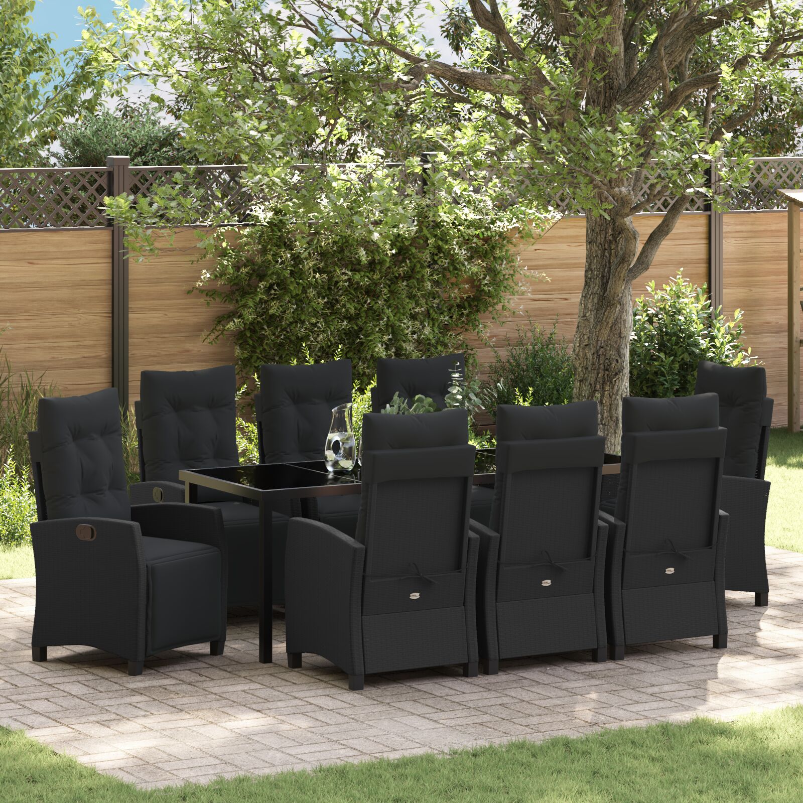 vidaXL 9-teiliges Garten-Dining-Set Schwarz Poly-Rattan