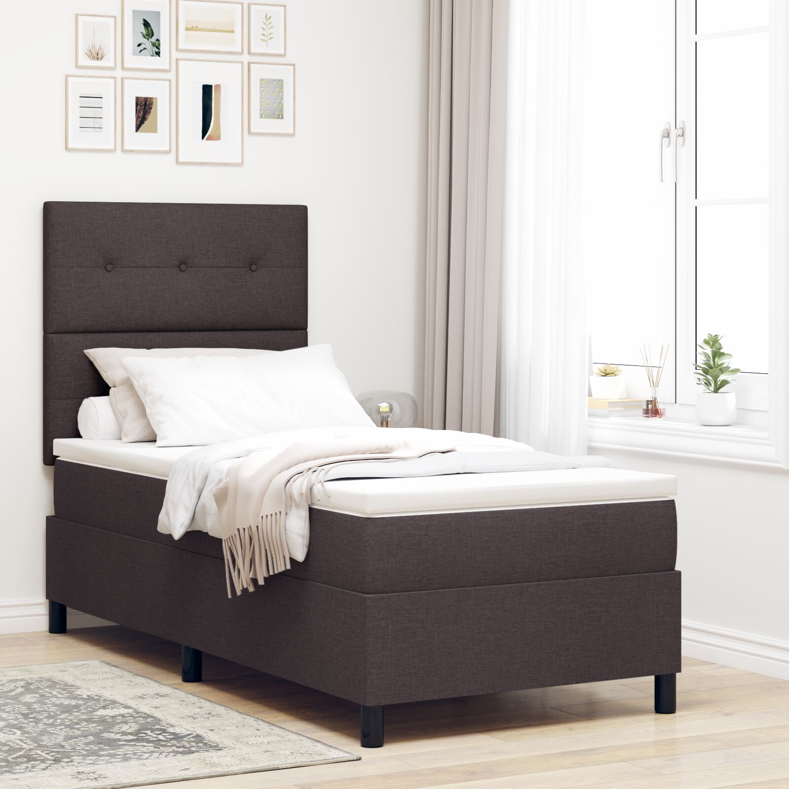 vidaXL Boxspringbett mit Matratze Dunkelbraun Einzelstoff