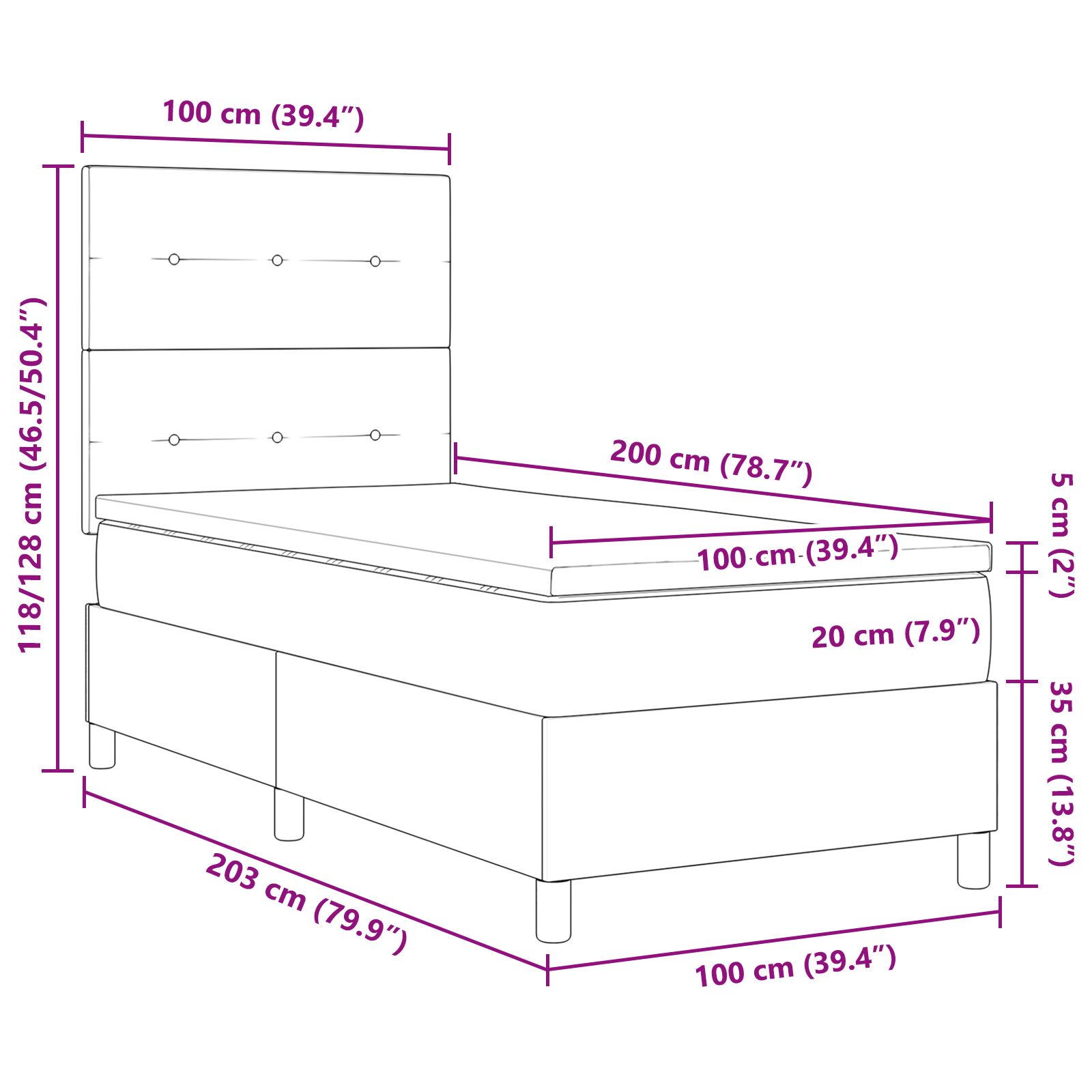 Box spring ágy matraccal kék 100x200 cm szövet 