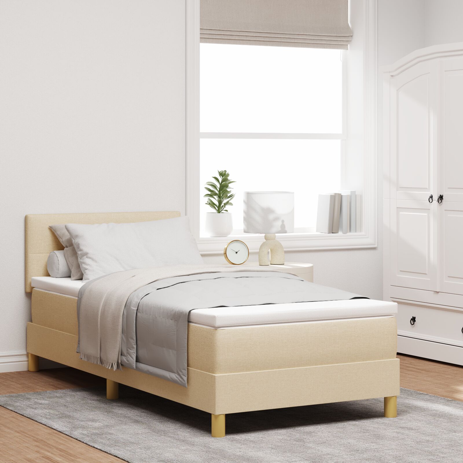 Box Spring Krevet s Madracem Krem 90x190 cm Tkanina