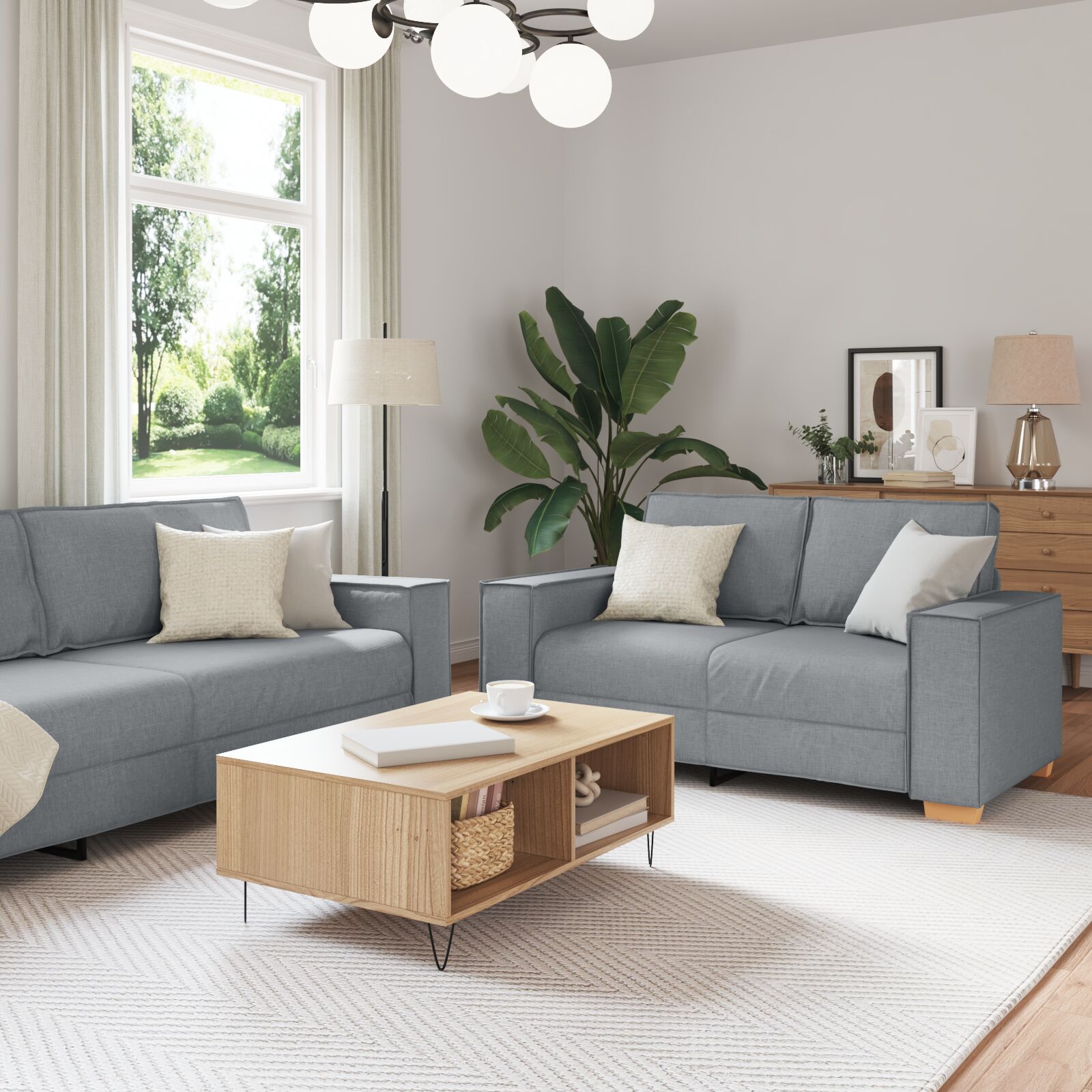 vidaXL Sofa Set Set aus 3 Hellgrau