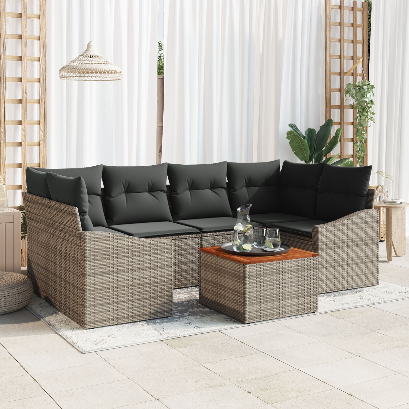 vidaXL set od 7 komada vrtnih sofa s jastučićima siva Poli ratan akacija