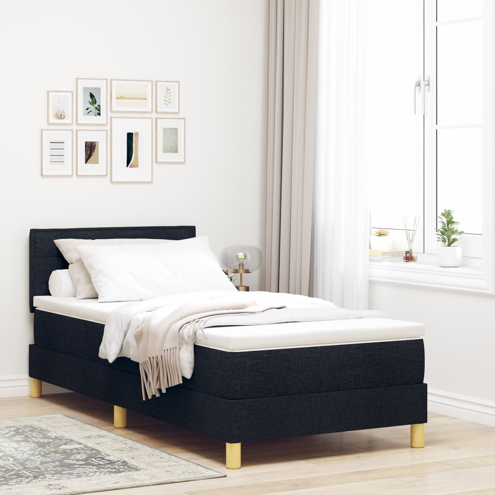 Box Spring krevet s madracem Crn 100x200 cm Tkanina