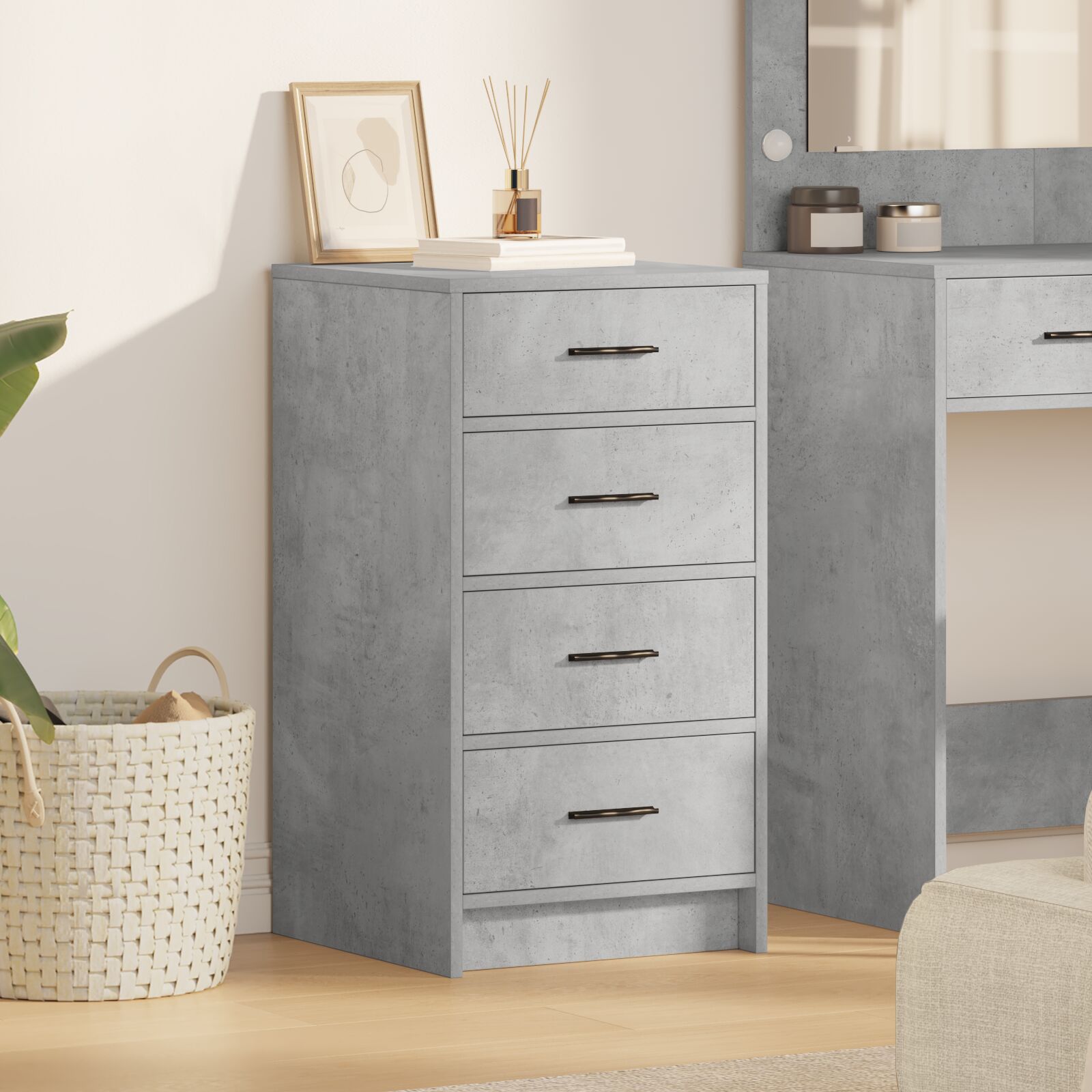 vidaXL Beton Grau Holzwerkstoff Sideboard Schrank Rechteckig Modern