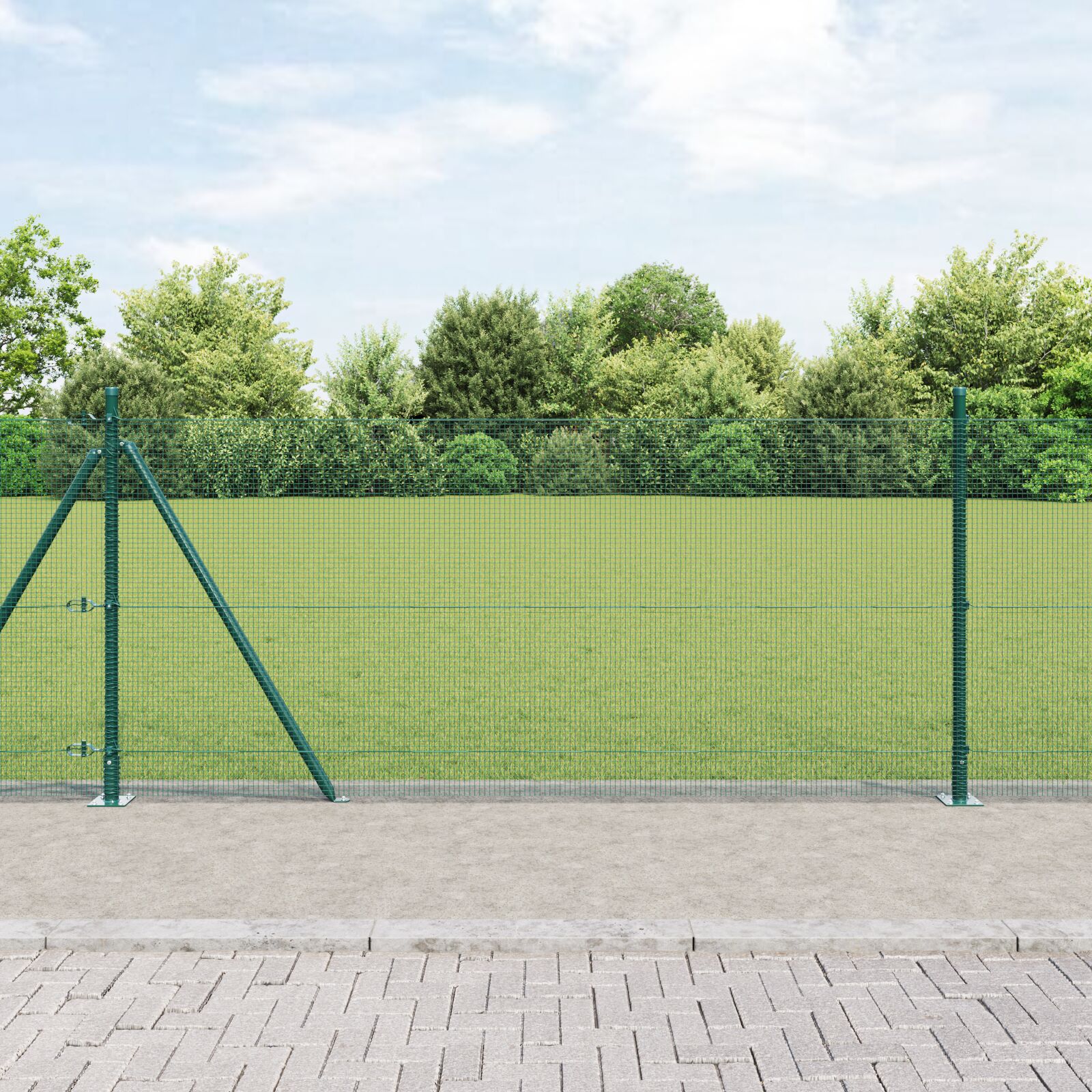 vidaXL Zavarena Ograda s 13 Flangiranim Stupovima Zelena 1x100 m Čelik