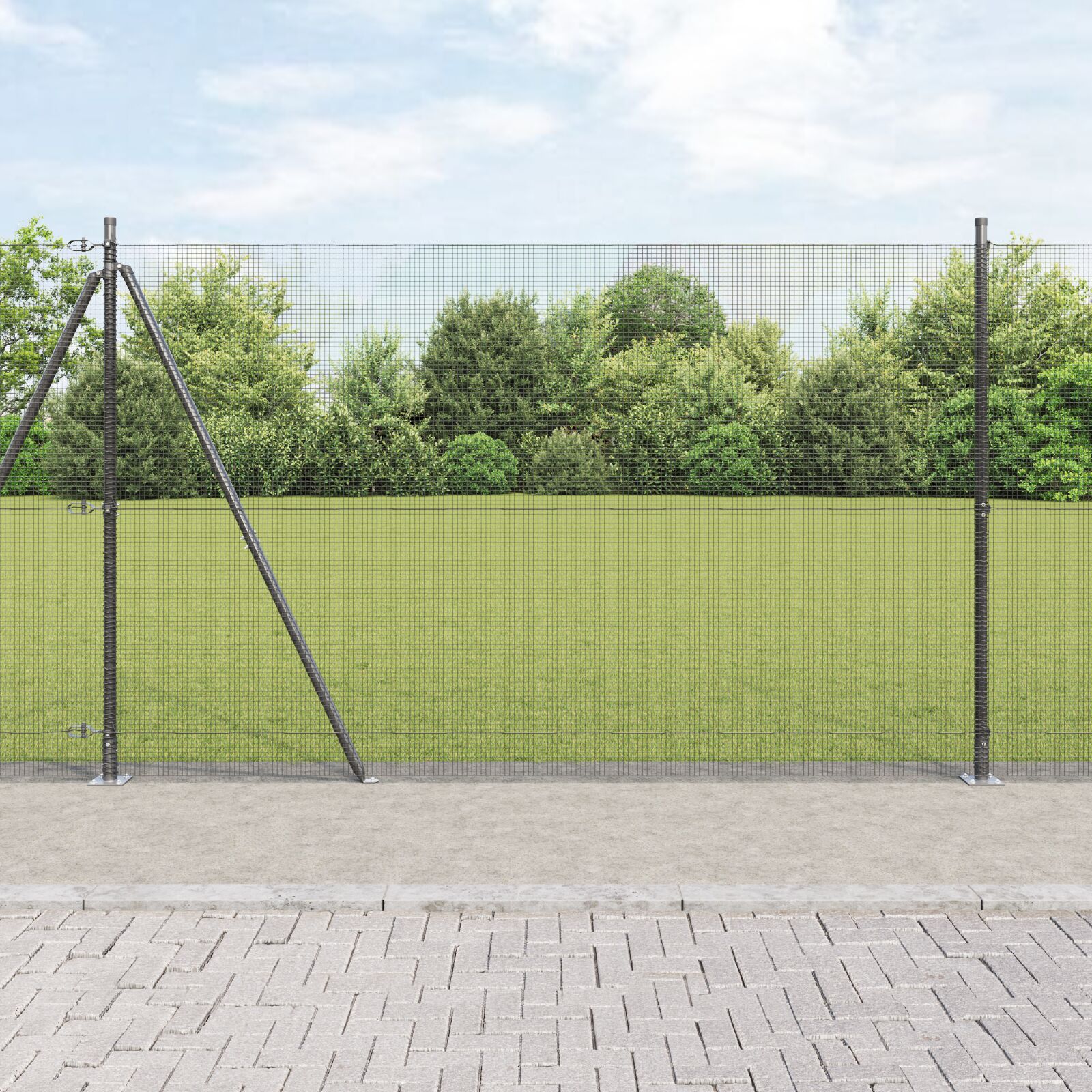 vidaXL Zavarena žičana ograda  s 13 podupirača s izbočinom Siva 1.5x50 m Čelik