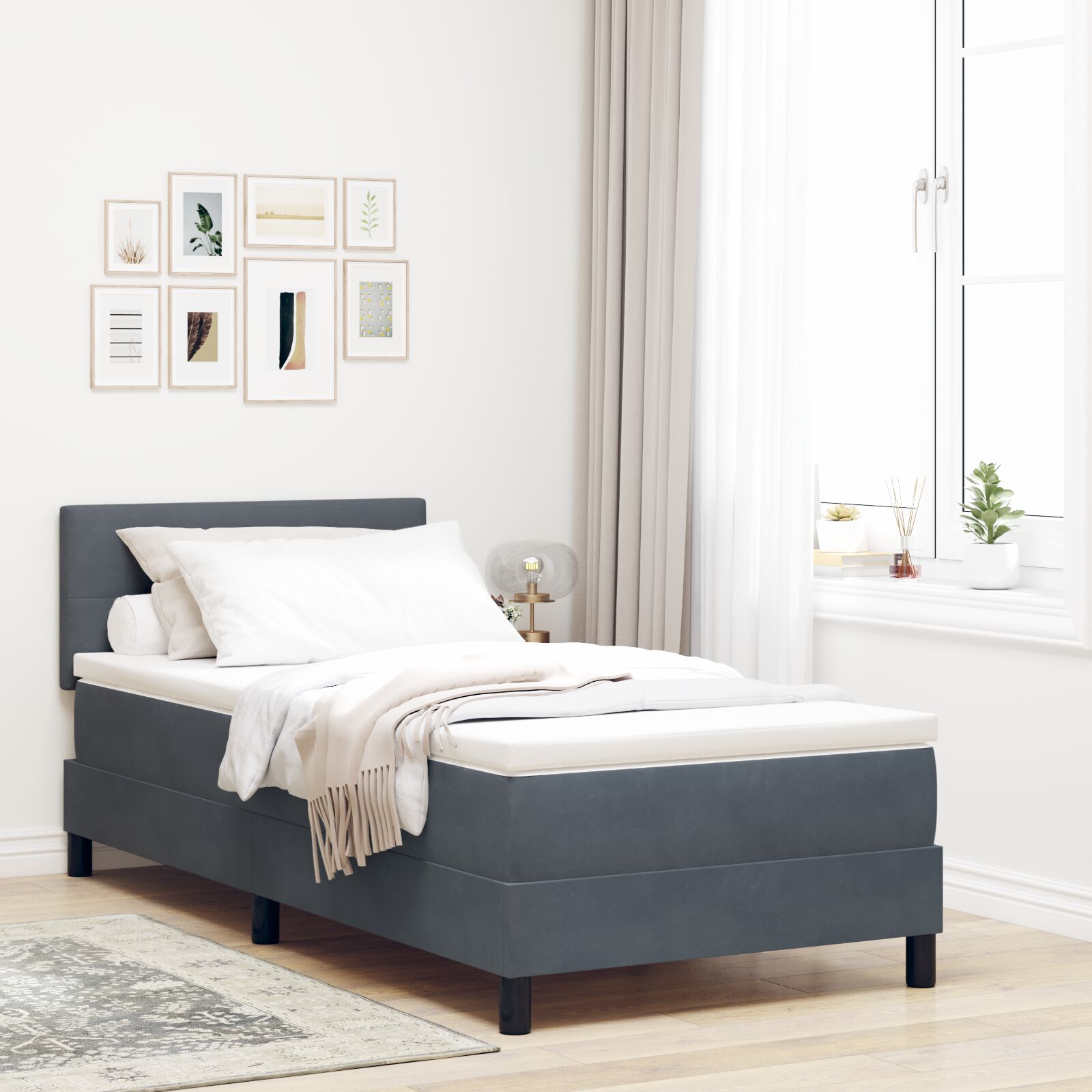 Box Spring Krevet s Madracem Tamno Siva 100x200 cm Baršun