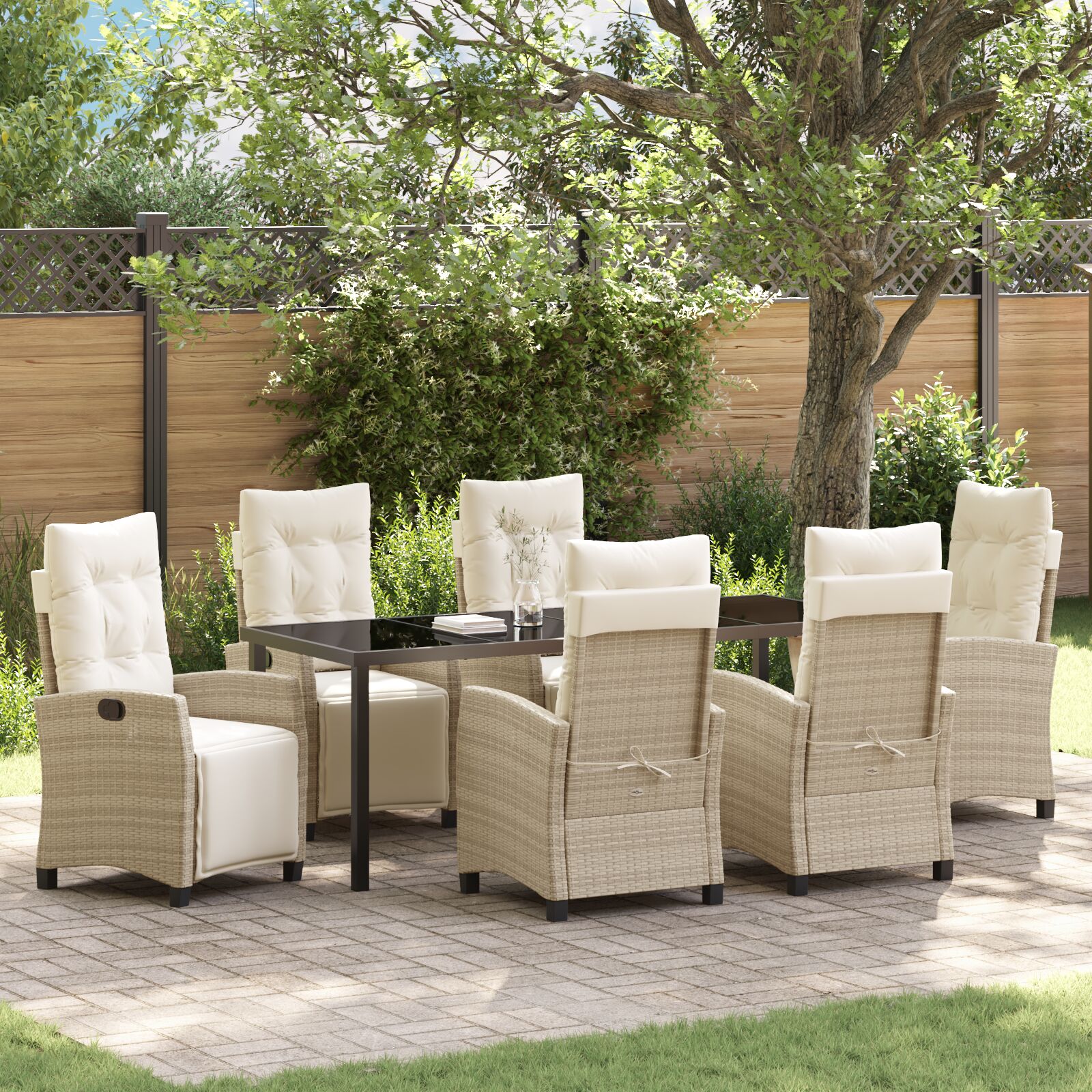 vidaXL 7-tlg. Garten-Essgruppe Beige Poly Rattan