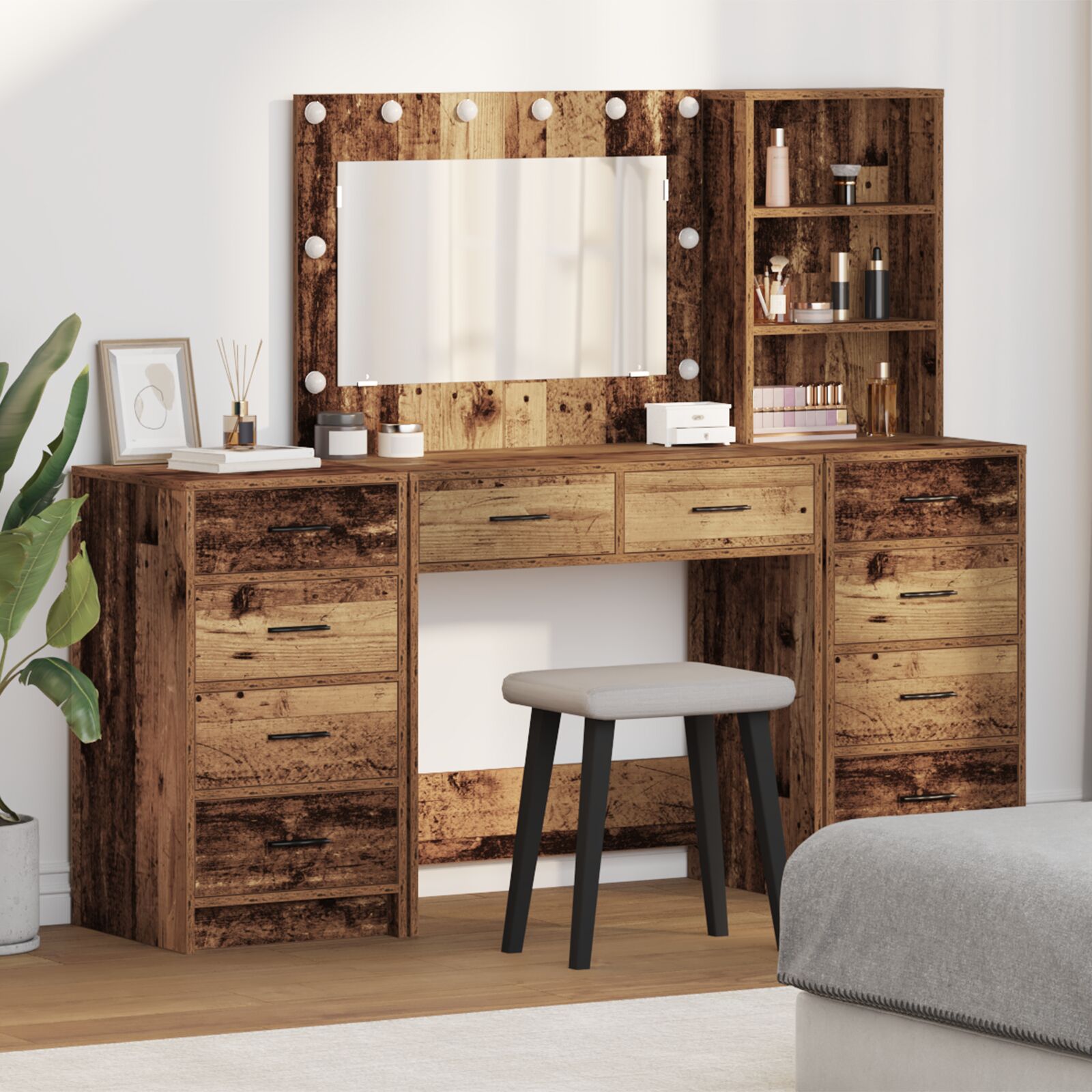 vidaXL Set aus 3 Altes Holz Massivholz Mittel Highboard Rechteckig