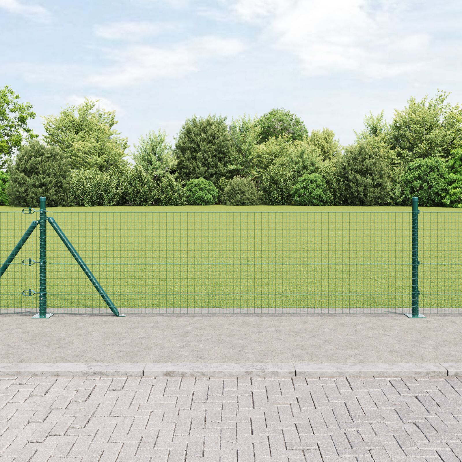 vidaXL Zavarena Ograda s 13 Prikaznim Postovima Zelena 0.6x100 m Čelik