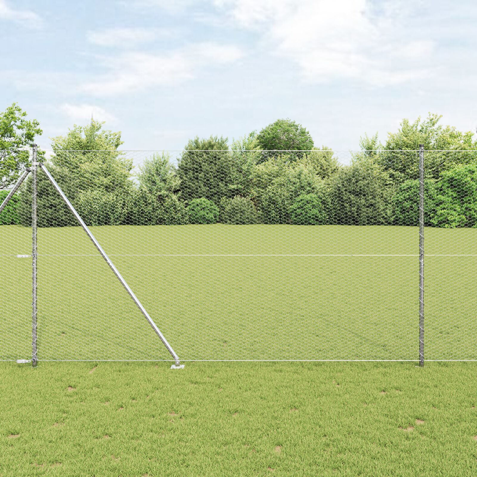 Hexagon hegn 1.6x50 m galvaniseret stål, vidaXL hegnsposter med spyd 13 stk Ø32 mm 180 cm galvaniseret stål