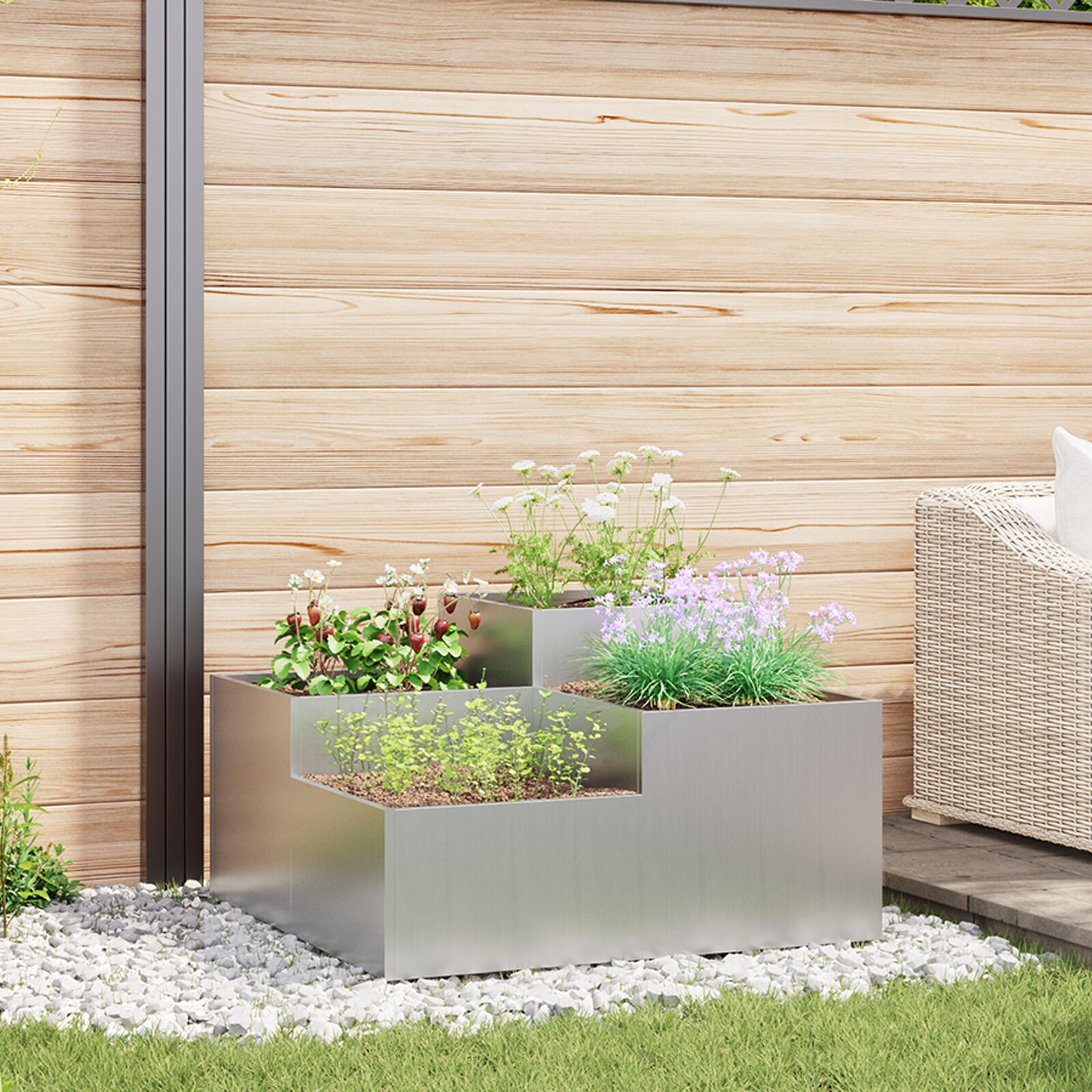 vidaXL Pflanzgefäß Garten Grau Galvanisierter Stahl 80 x 80 x 48 cm