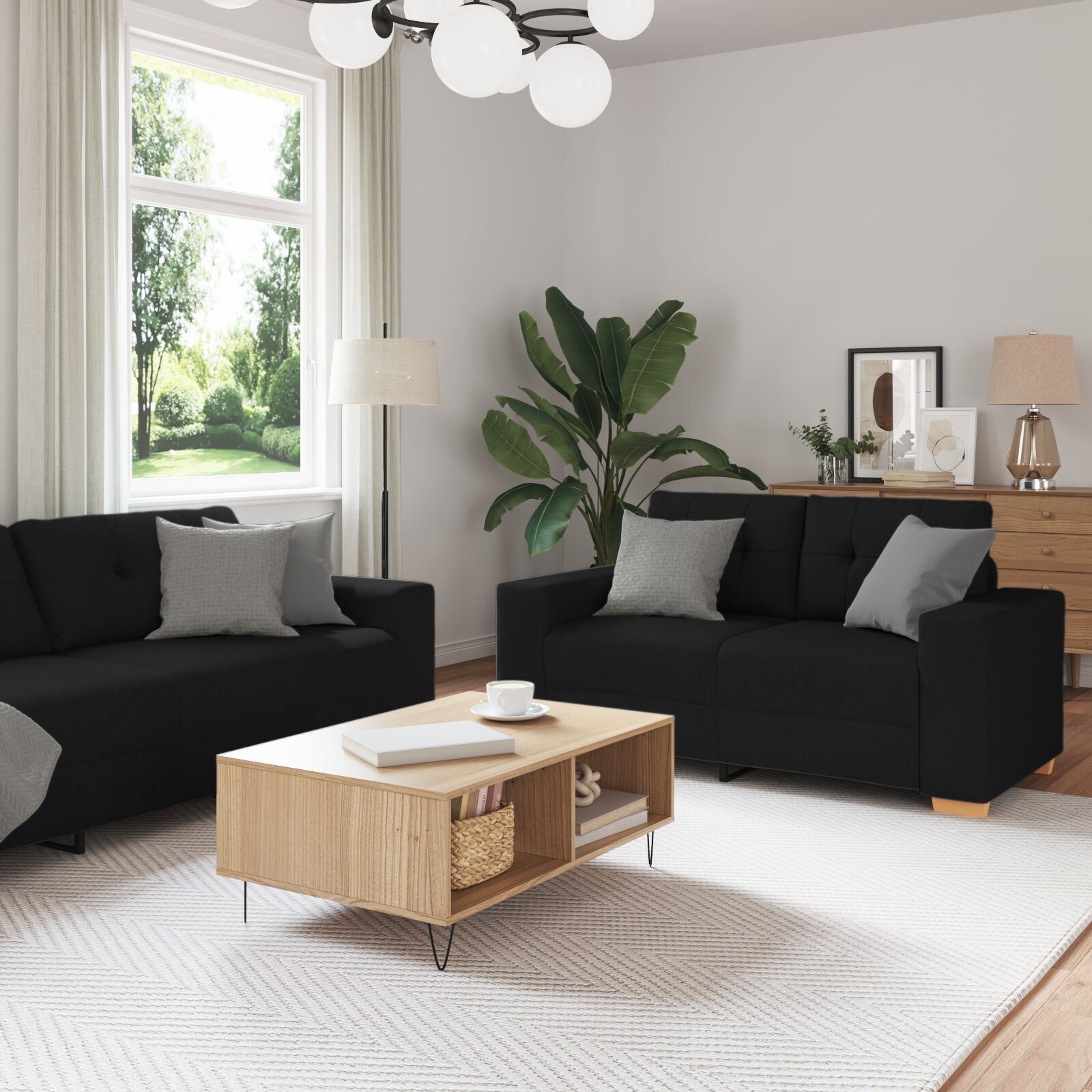 vidaXL Set von 3 Schwarz Polyesterstoff 59 cm Sitzbreite Sofa Stühle