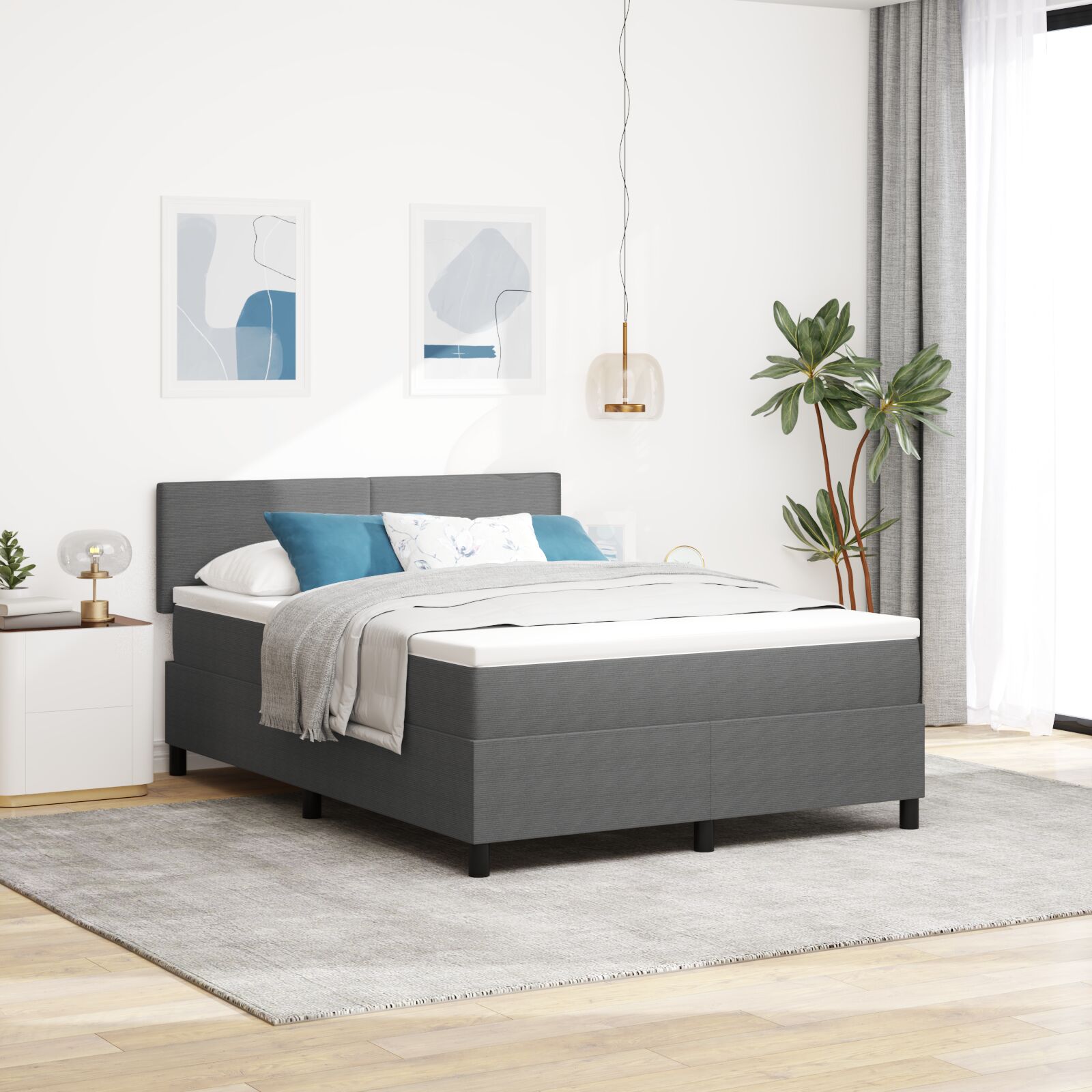 Box Spring voodi koos madratsiga tumehall 140x200 cm puuvillase kangaga