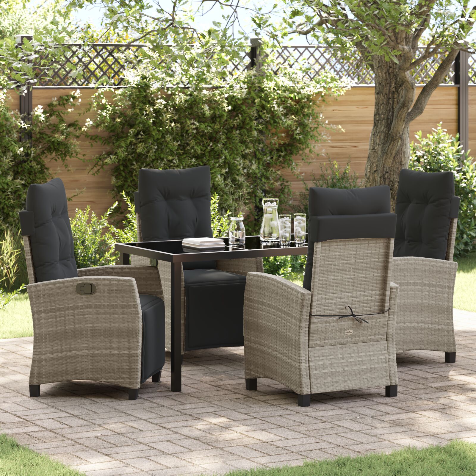Conjunto de Jantar de Jardim  de 5 Peças Cinzento-claro em Rattan Poliéster