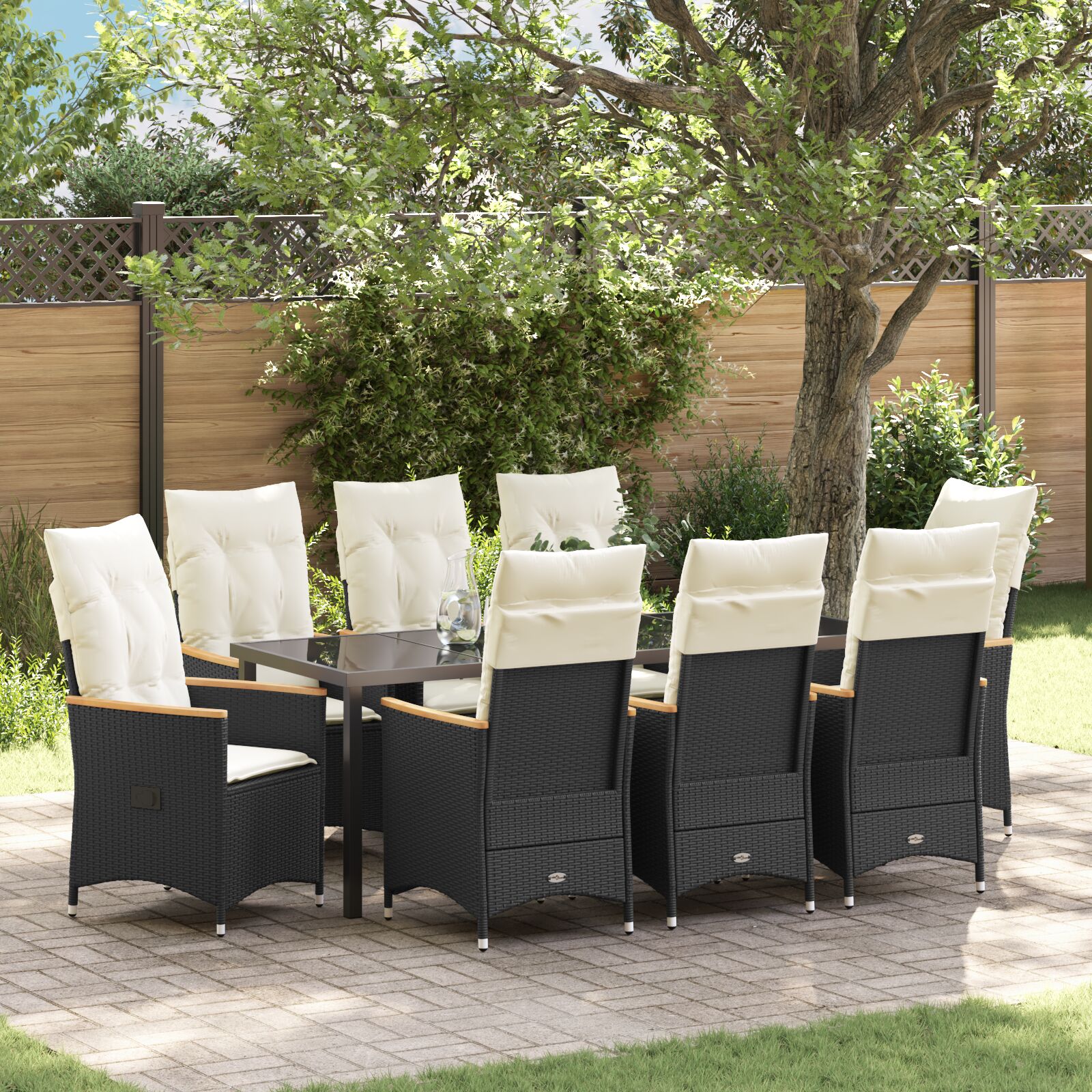 Conjunto de Jantar de Jardim de 9 Peças com Almofadas Preto Rattan PE