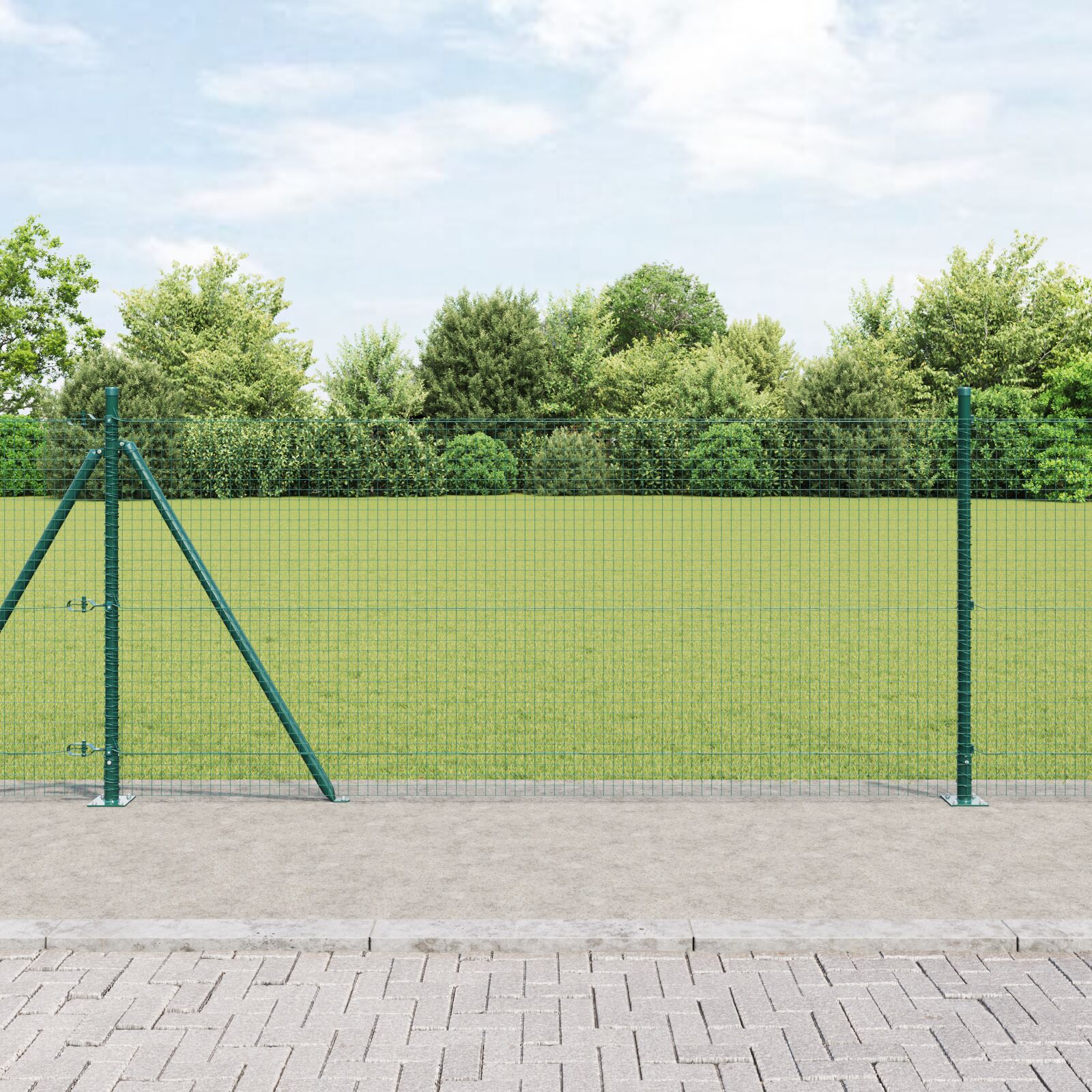 vidaXL Zavarena žičana ograda s 13 flangiranih stupova Zelena 0.8x100 m Čelik