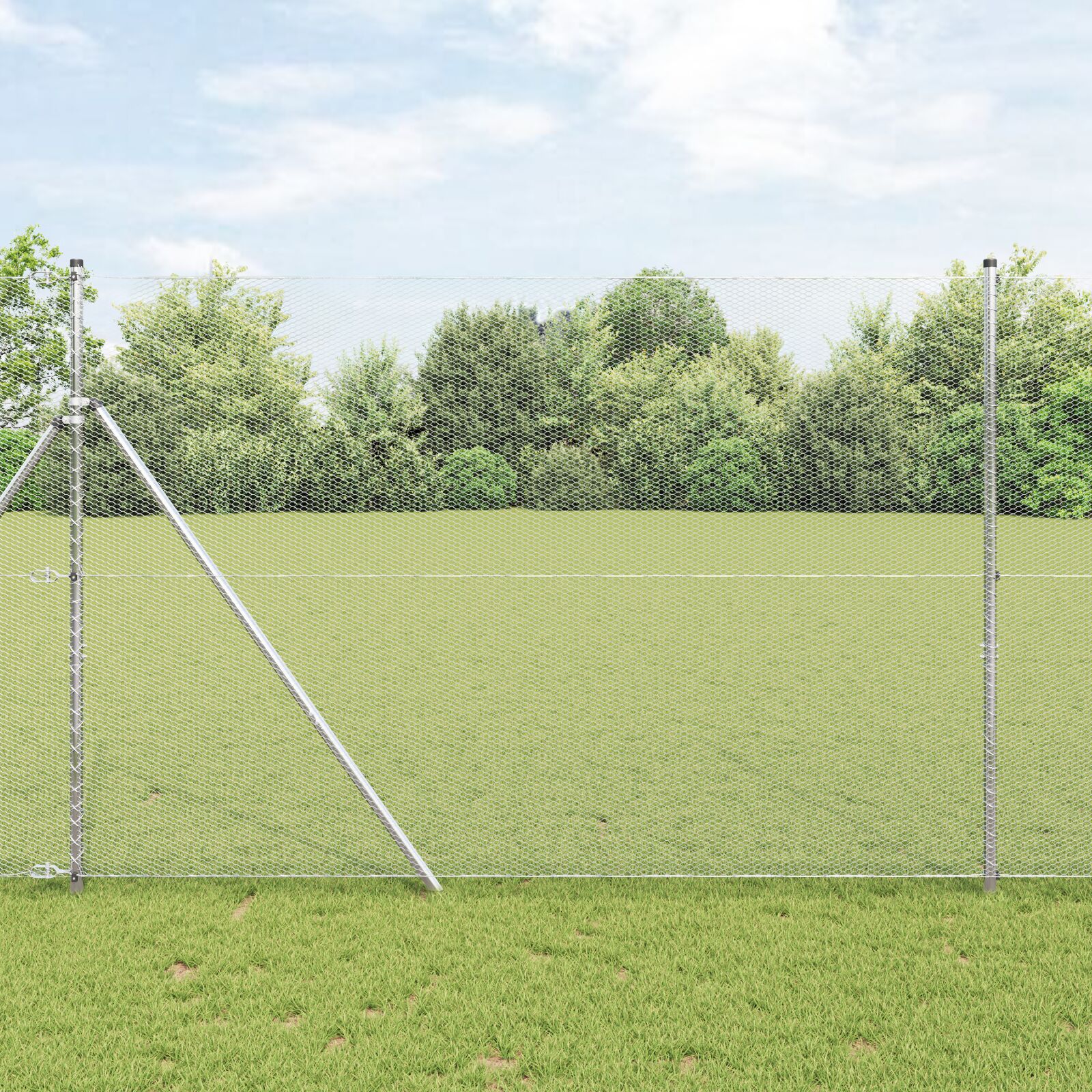 Hexagon hegn 1,6x50 m Galvaniseret stål, vidaXL Hegn stolper 13 stk Ø32 mm 210 cm Galvaniseret stål