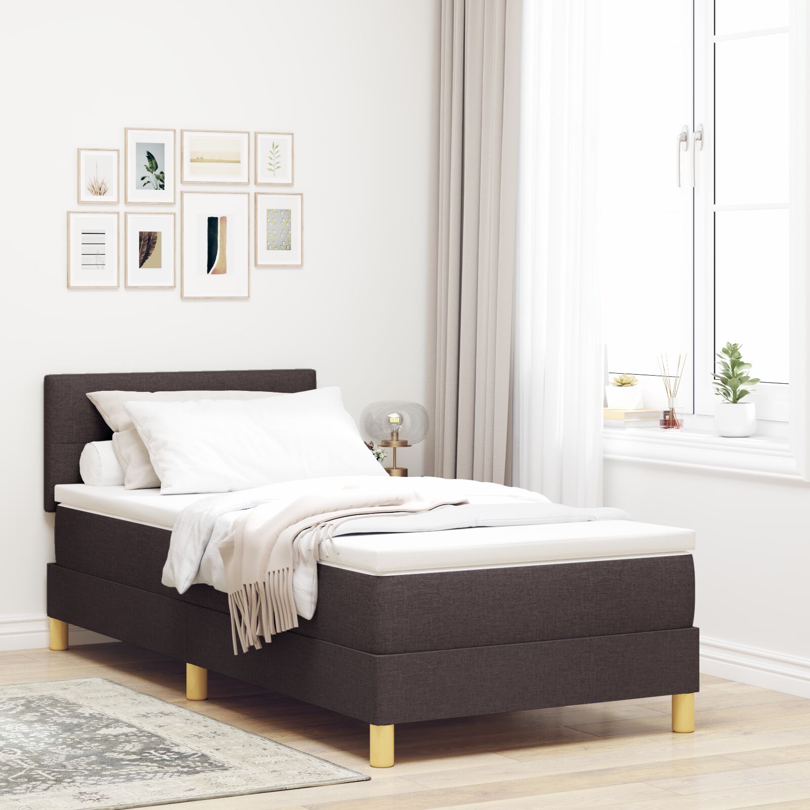 Box Spring Seng med Madras Mørkebrun 90x200 cm Stof