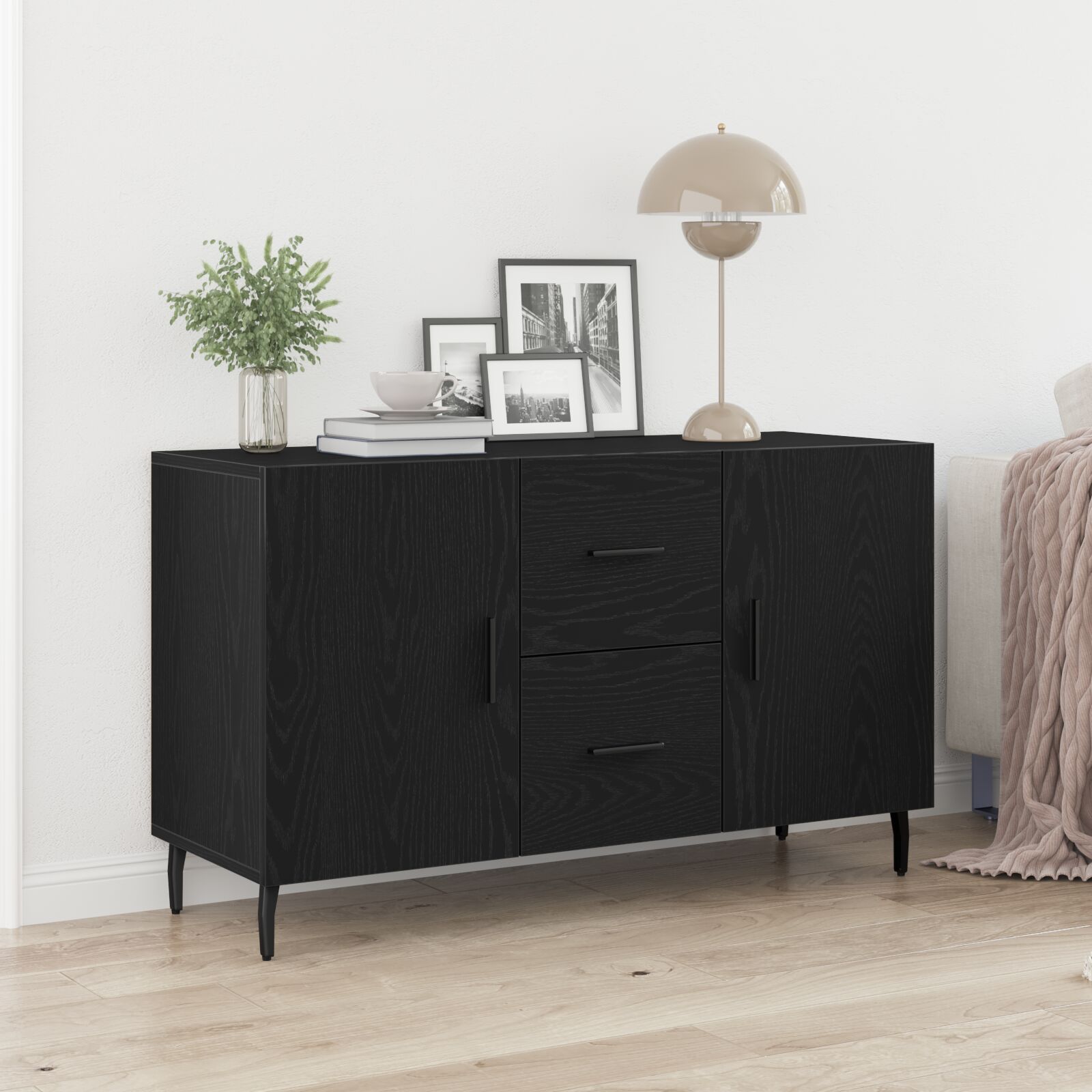 vidaXL Sideboard Schwarze Eiche Holz 100 cm breit Buffet Rechteckig