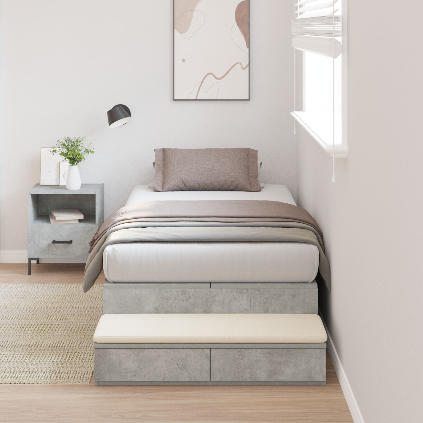 krevet s pohranom Sivi beton 190 x 90 cm Pohrana Moderna