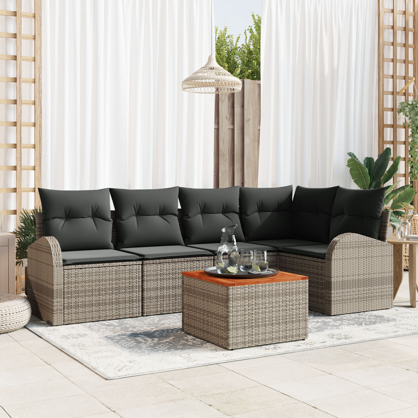 vidaXL set vrtnih sofa od 6 komada s jastucima siva poliratan akacija
